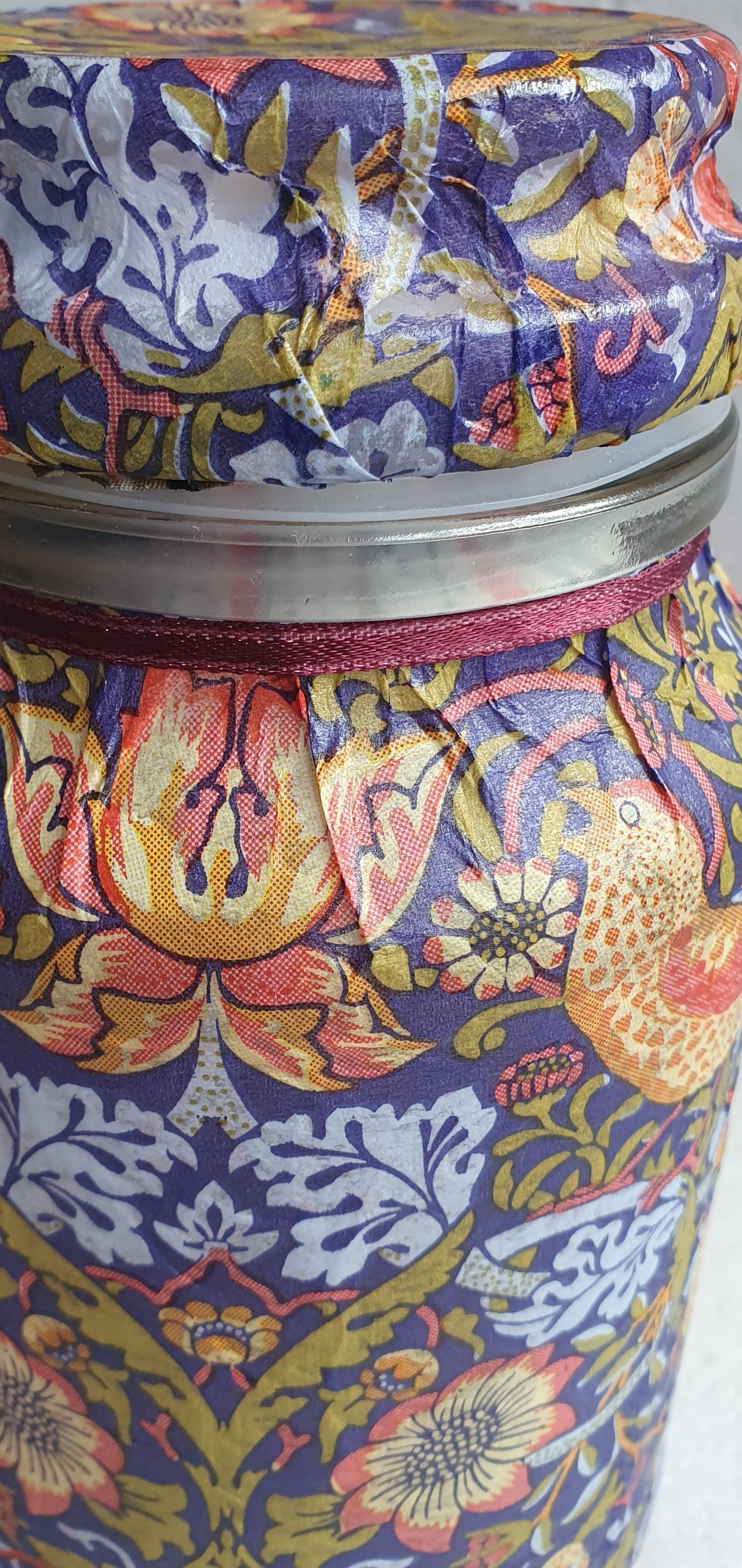 Medium 'Chunky' Hand Decorated Glass Pin Cushion Jar Medieval Blue Yellow Red Birds Crafters Gift