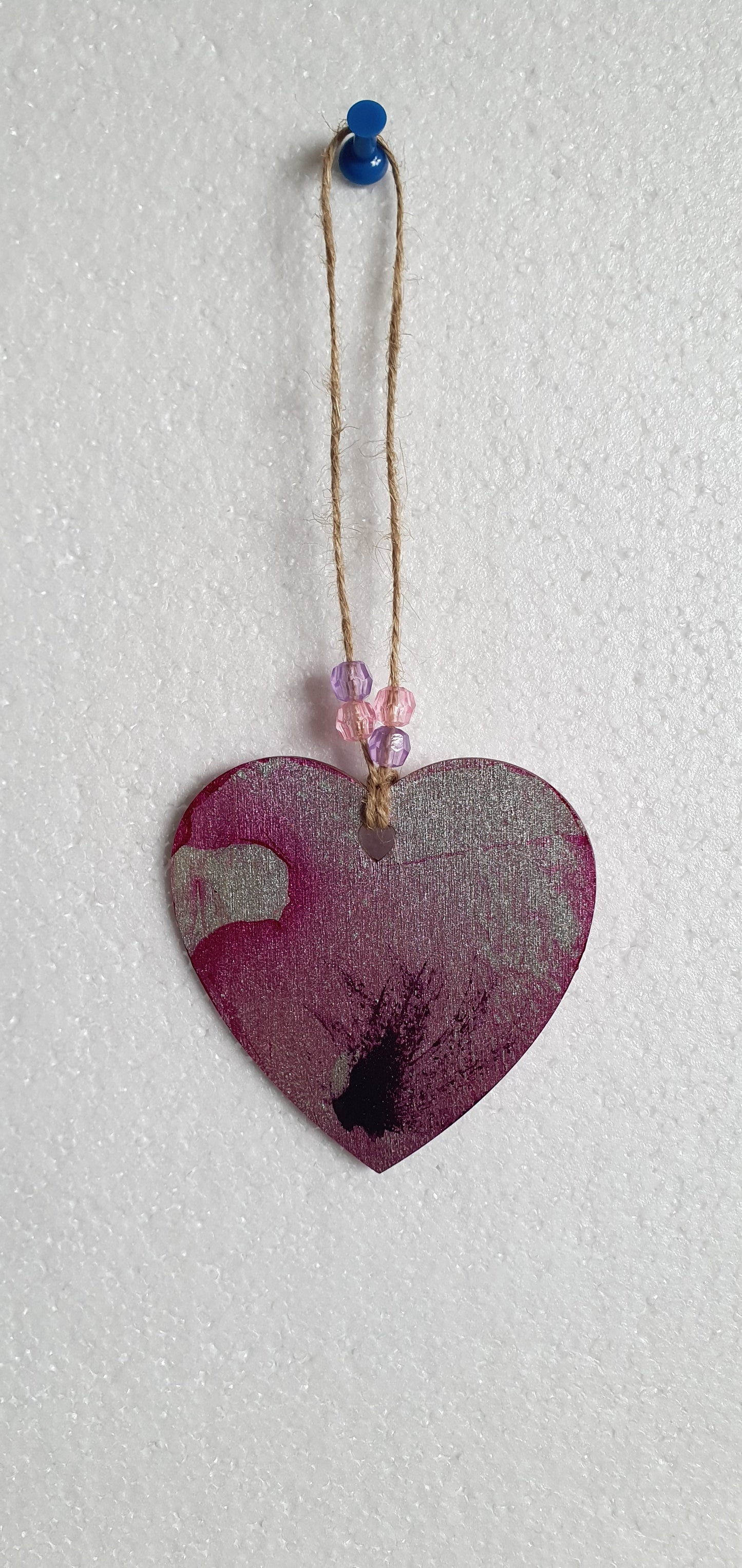 Small Marbled Wooden Heart Window Hanging Gift
