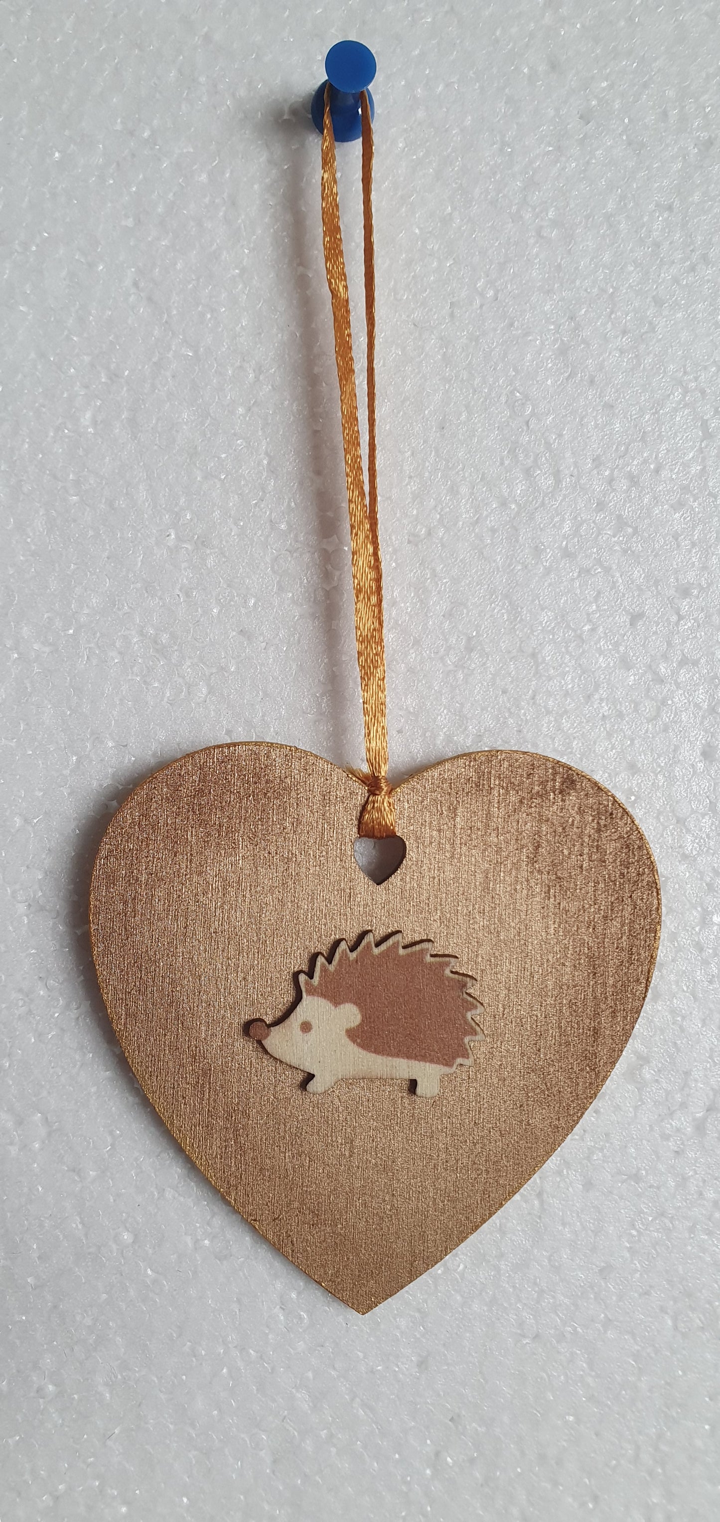 Small Wooden Heart Brown Orange Autumn Hedgehog Leaves Window Hanging Gift