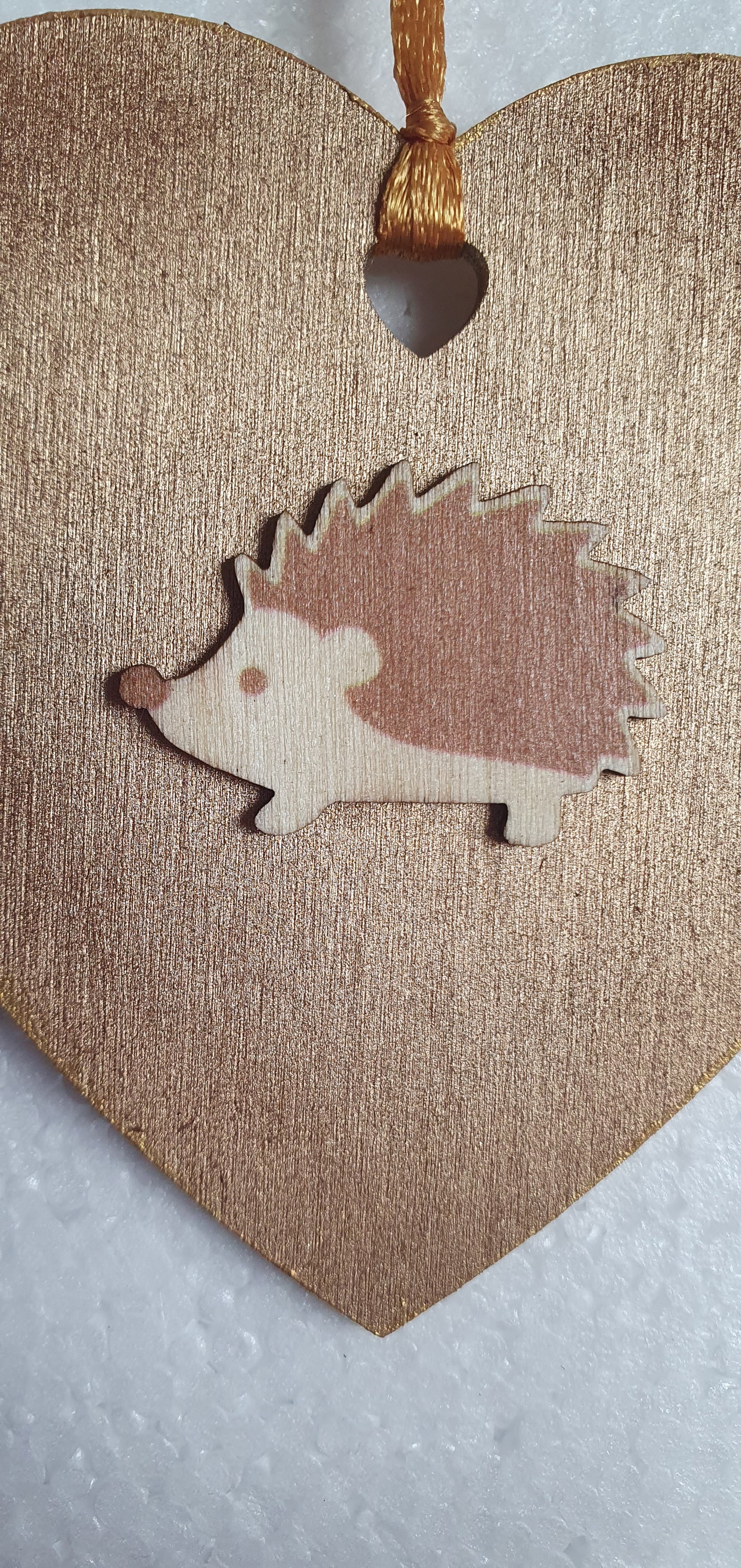 Small Wooden Heart Brown Orange Autumn Hedgehog Leaves Window Hanging Gift
