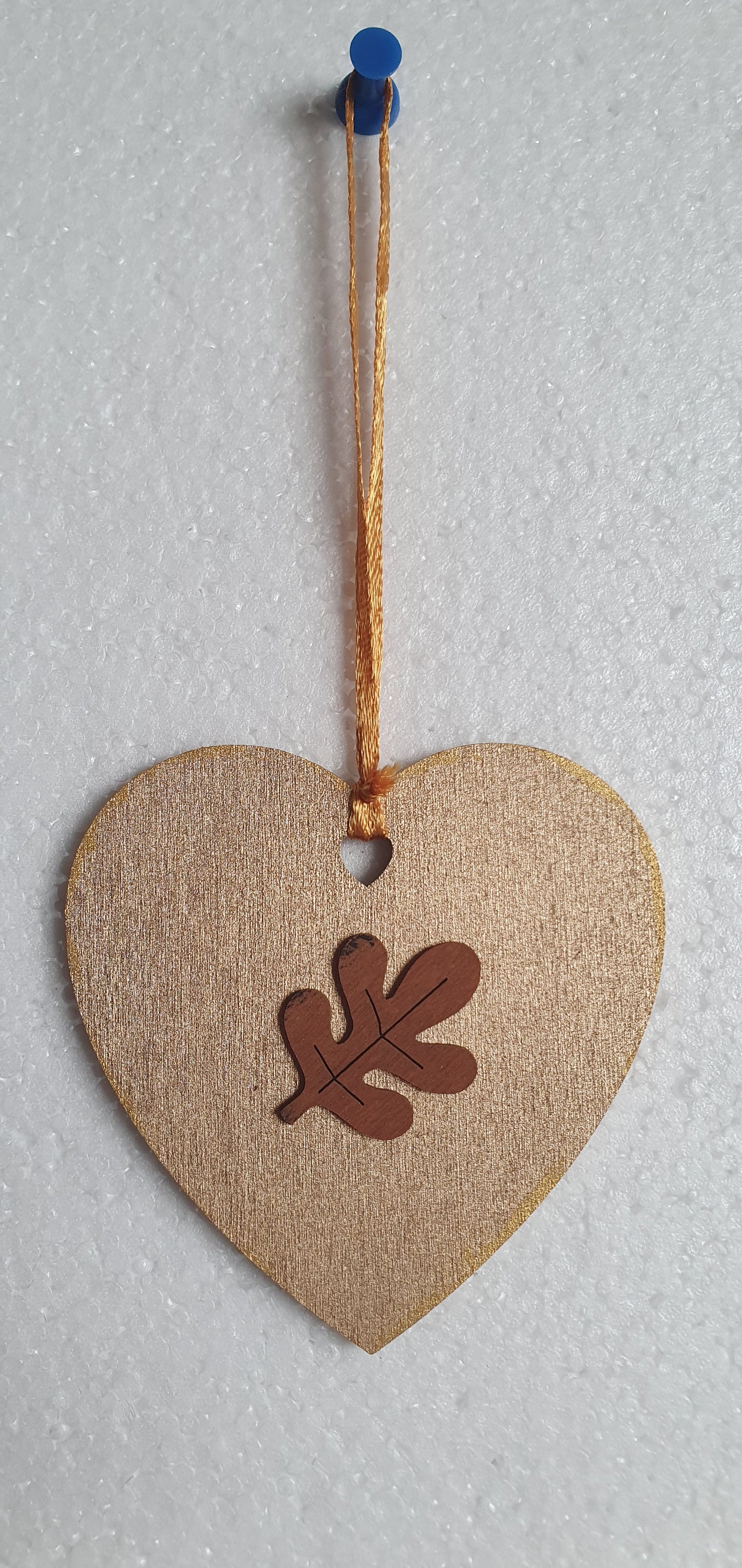 Small Wooden Heart Brown Orange Autumn Hedgehog Leaves Window Hanging Gift