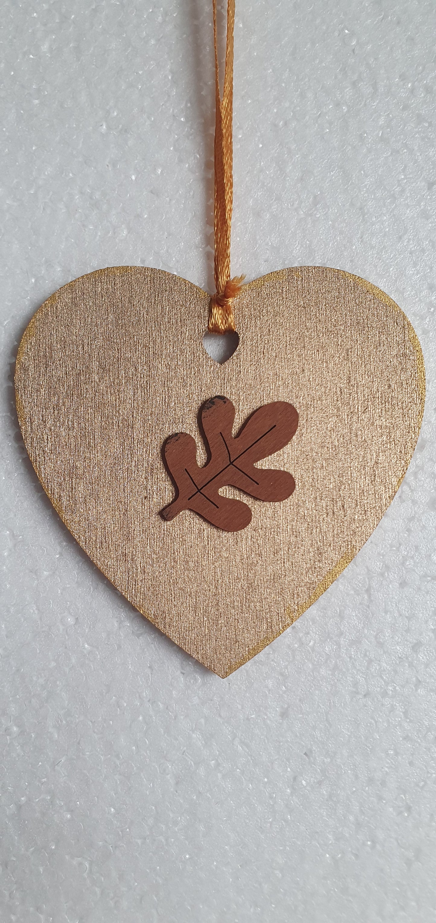 Small Wooden Heart Brown Orange Autumn Hedgehog Leaves Window Hanging Gift