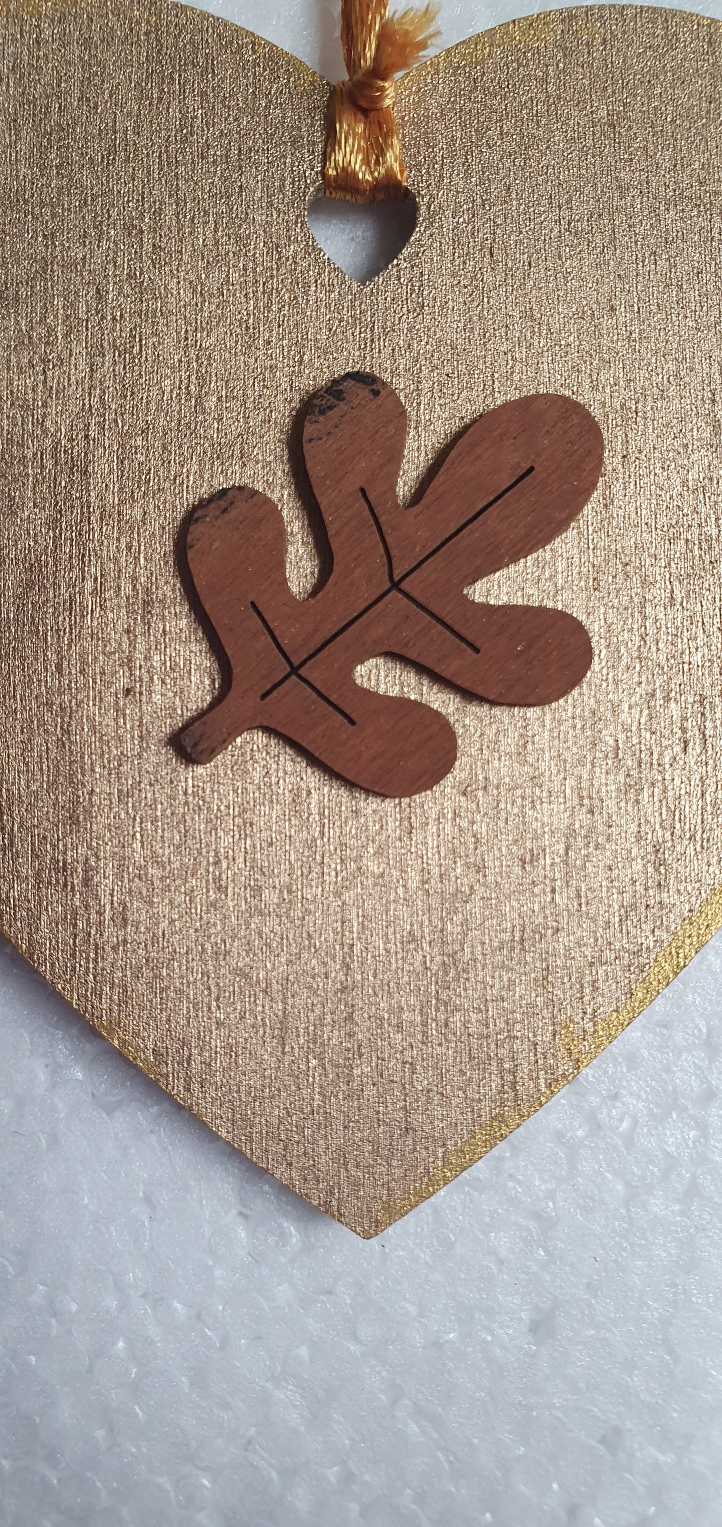 Small Wooden Heart Brown Orange Autumn Hedgehog Leaves Window Hanging Gift
