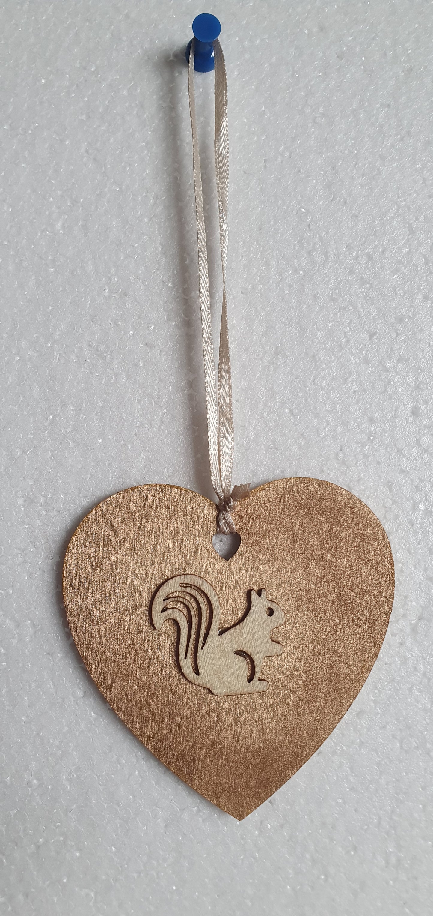 Small Wooden Heart Brown Orange Autumn Squirrel Acorns Window Hanging Gift