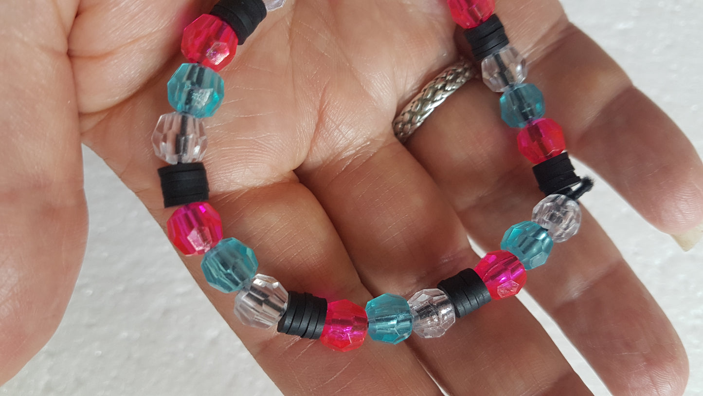 Bead Elastic Bracelet Pink Purple Blue Clear