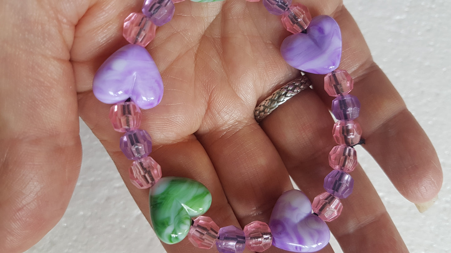 Bead Elastic Hearts Bracelet Multicoloured