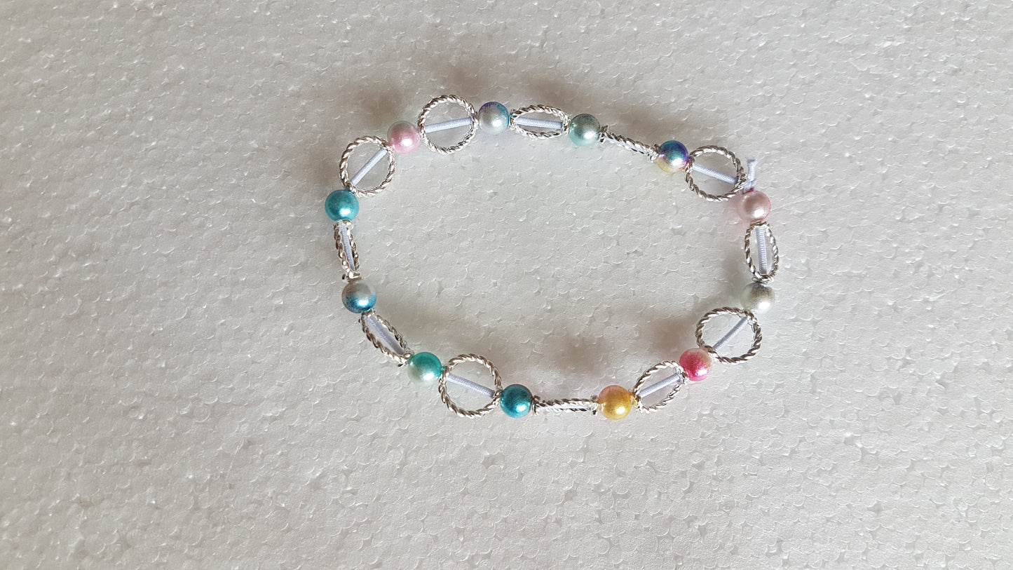 Bead Elastic Silver Rings Bracelet Multicoloured