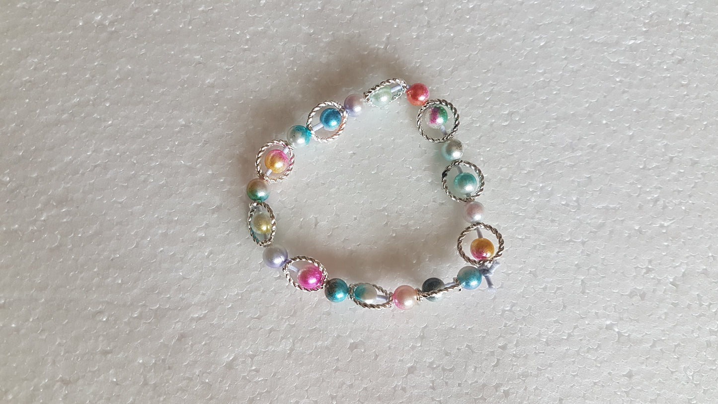 Bead Elastic Silver Rings Bracelet 2 Multicoloured
