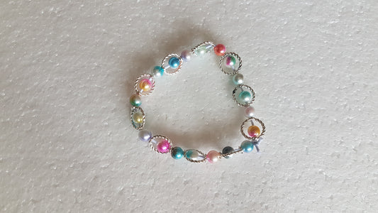 Bead Elastic Silver Rings Bracelet 2 Multicoloured