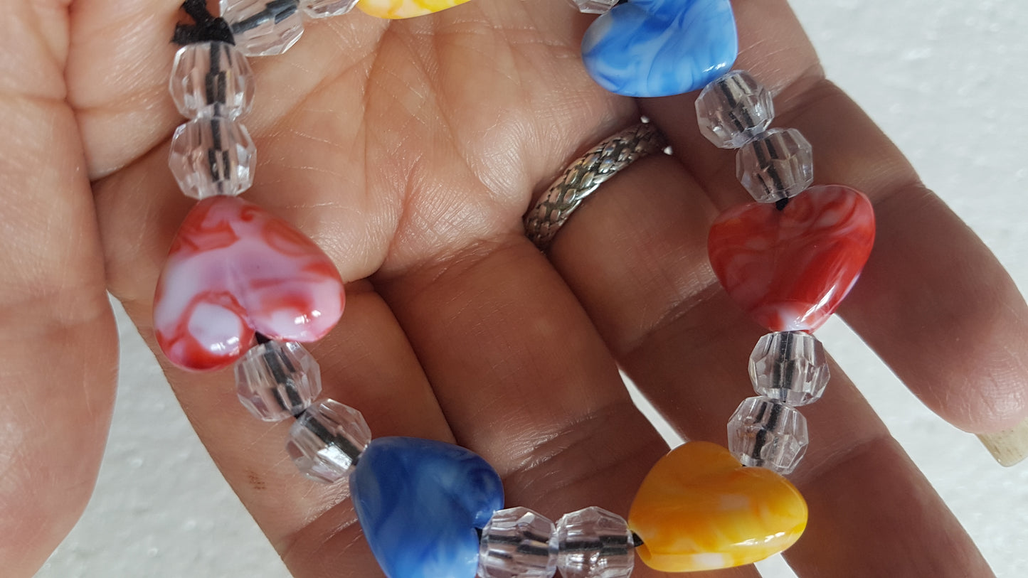 Bead Elastic Hearts Bracelet Multicoloured
