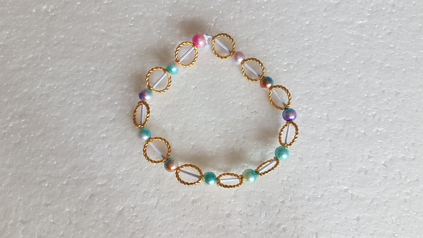 Bead Elastic Gold Rings Bracelet Multicoloured