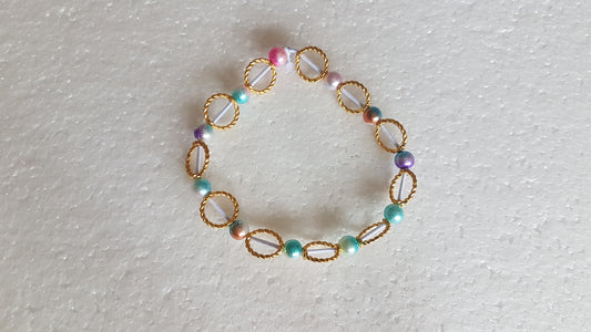 Bead Elastic Gold Rings Bracelet Multicoloured