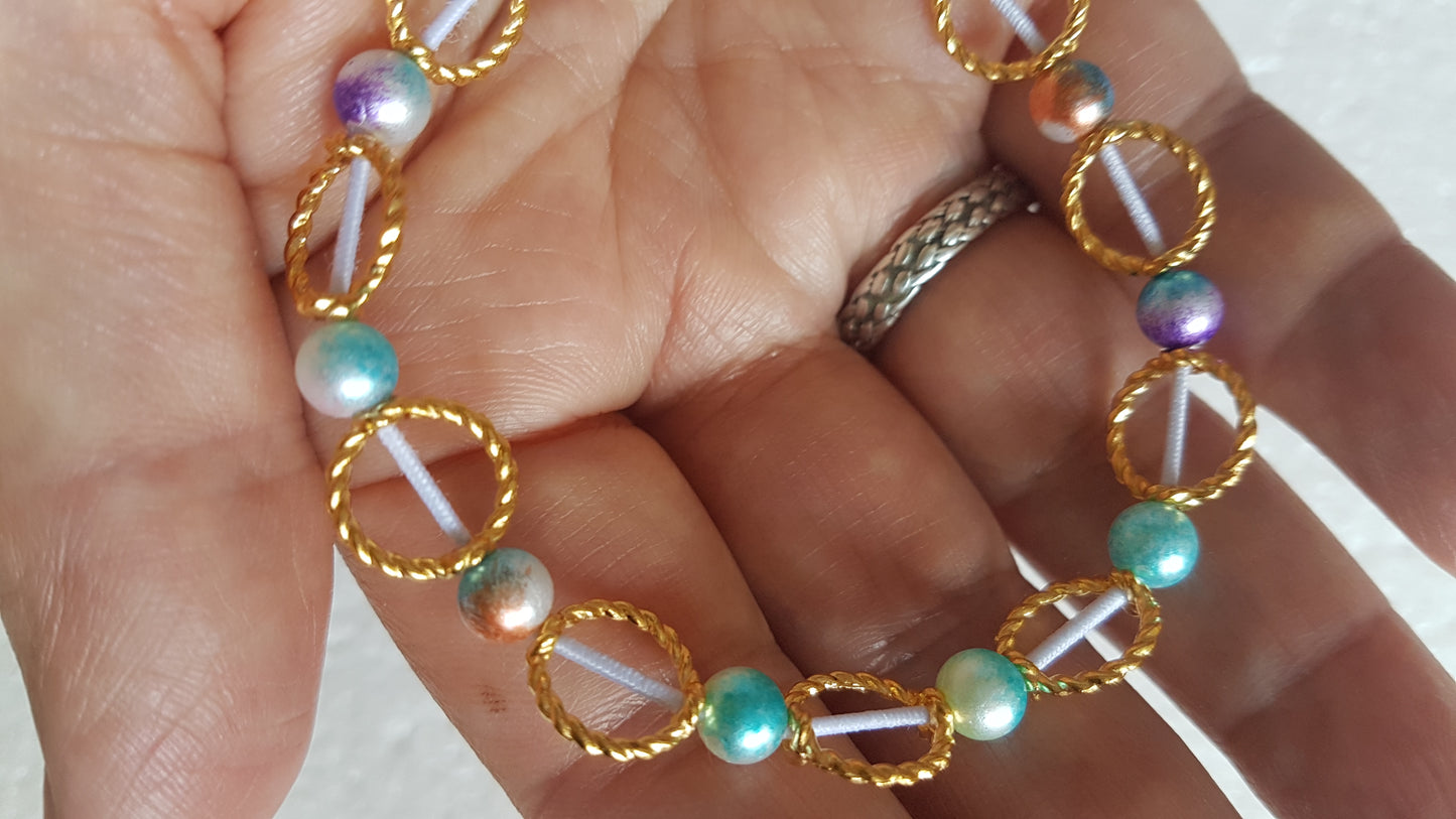 Bead Elastic Gold Rings Bracelet Multicoloured