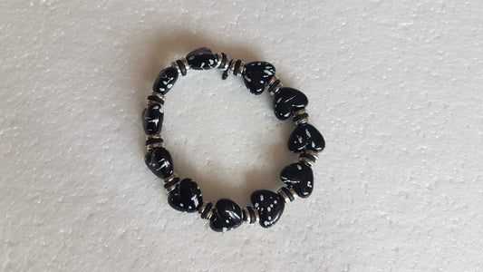 Bead Elastic Black Hearts White Bracelet