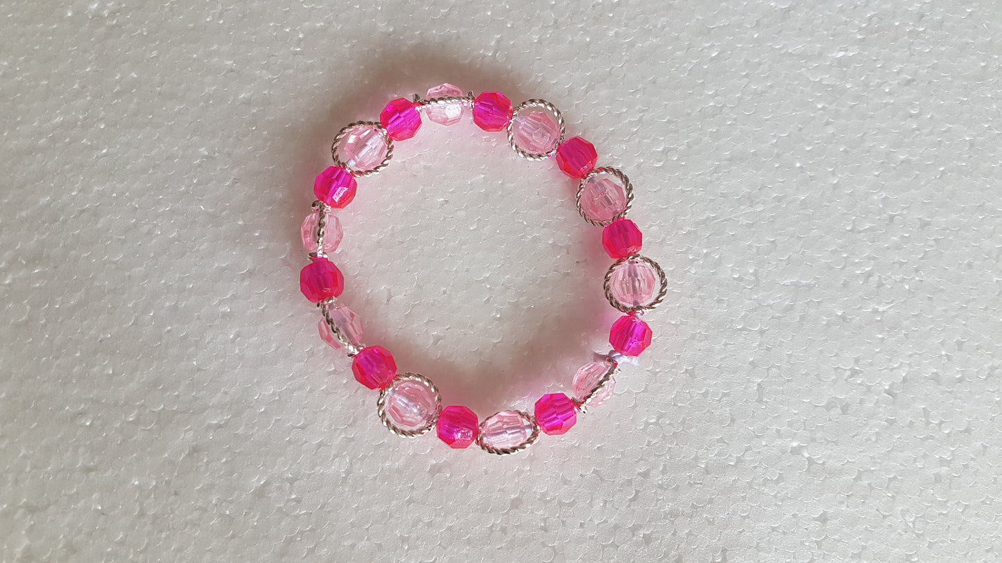 Bead Elastic Pink Silver Rings Bracelet