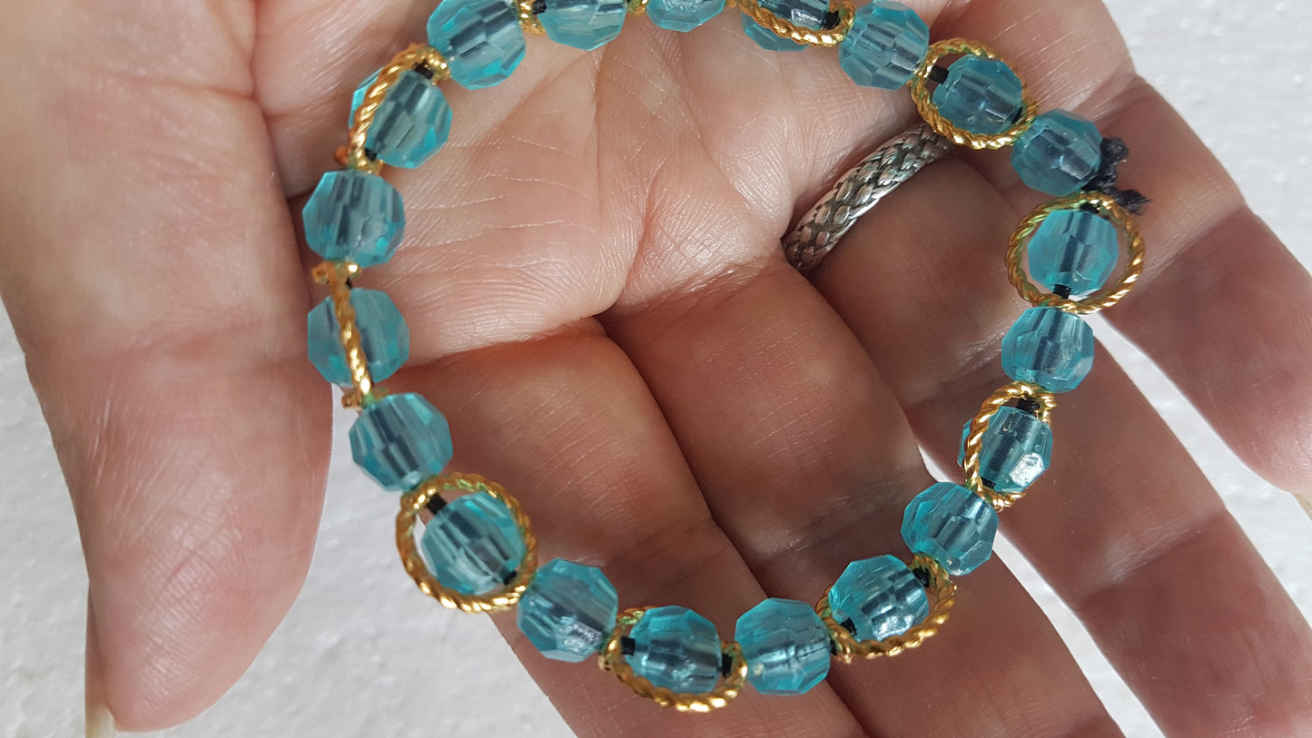 Bead Elastic Blue Gold Rings Bracelet