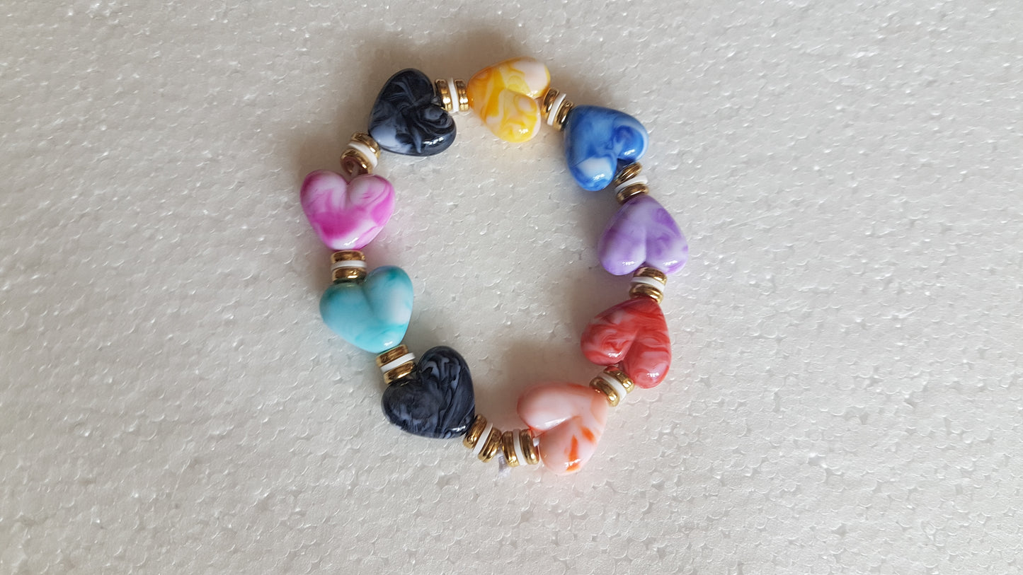 Bead Elastic Multicoloured Hearts Bracelet