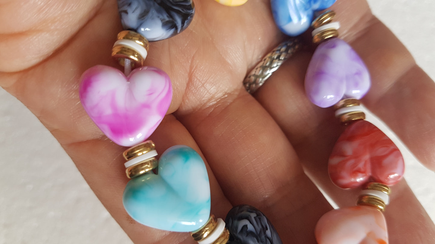 Bead Elastic Multicoloured Hearts Bracelet