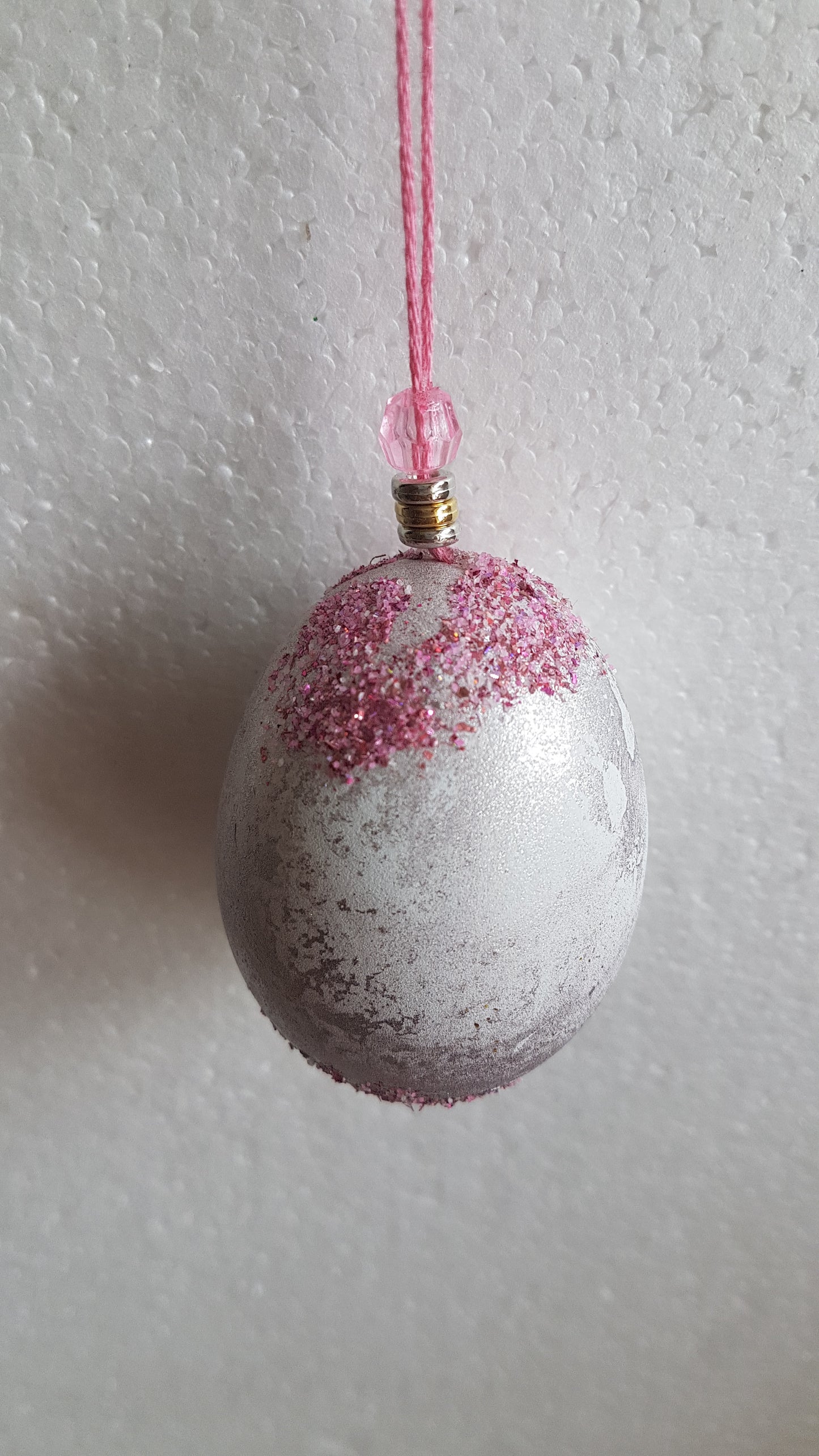 Decorated Egg Window/Tree Hanging Pink Silver Home Decor Gift