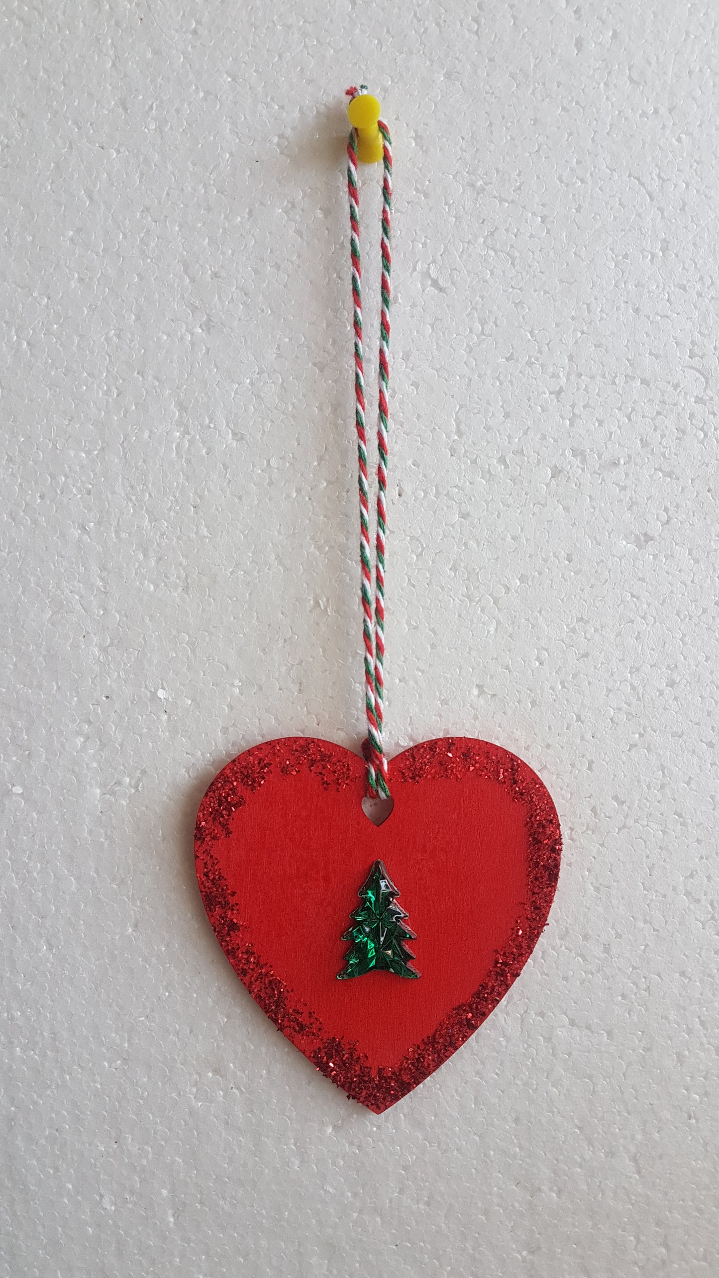 Small Christmas Wooden Heart Red Green Window Hanging Gift