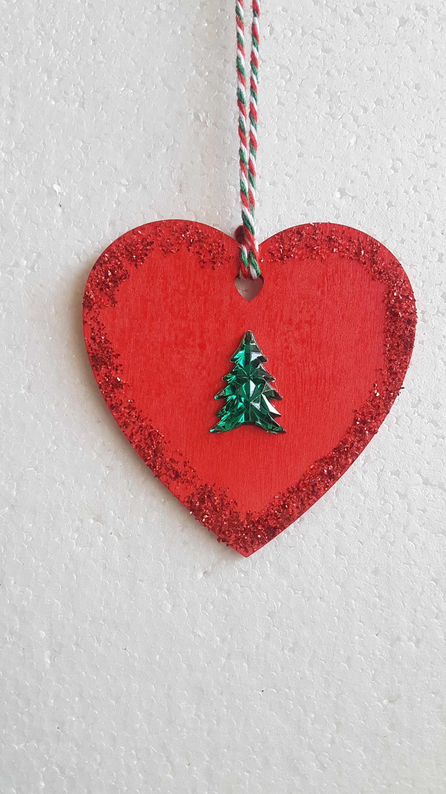 Small Christmas Wooden Heart Red Green Window Hanging Gift