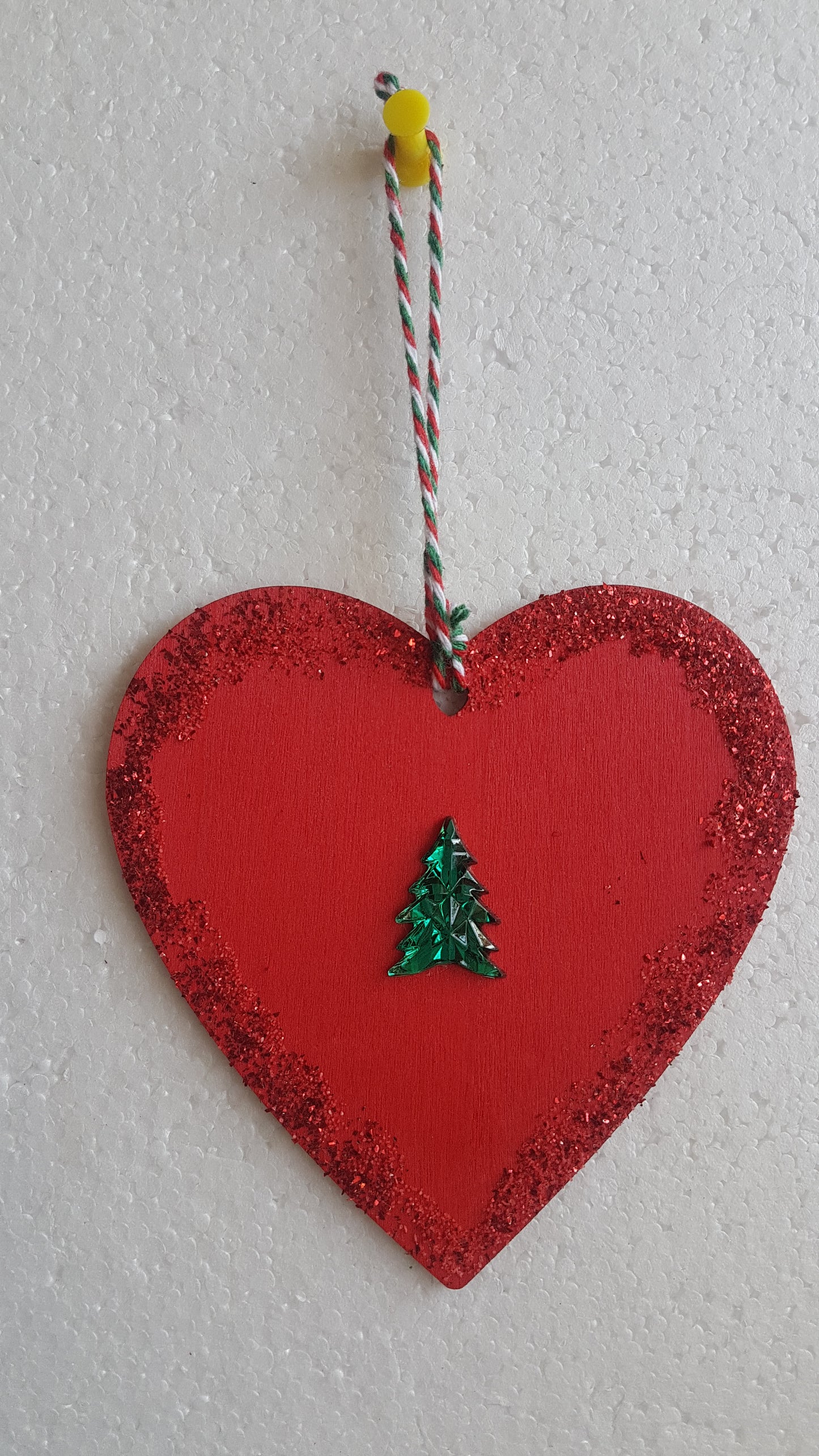 Small Christmas Wooden Heart Red Green Window Hanging Gift