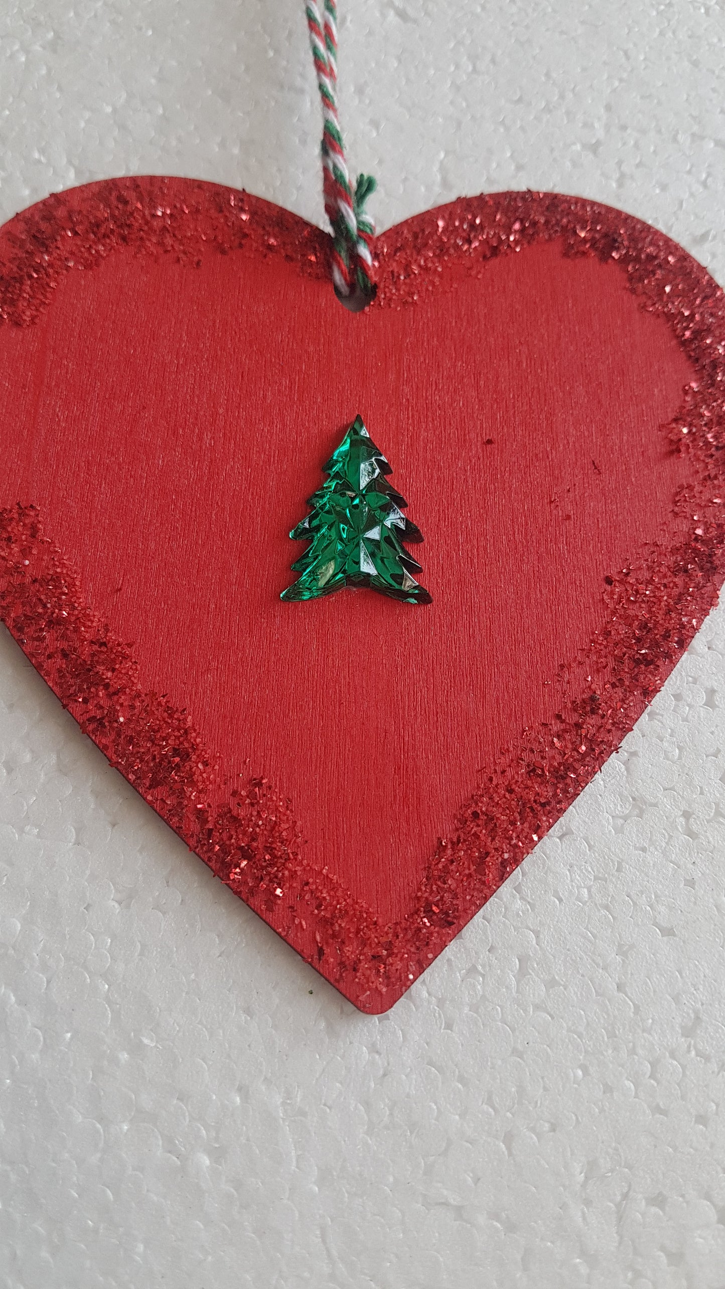Small Christmas Wooden Heart Red Green Window Hanging Gift