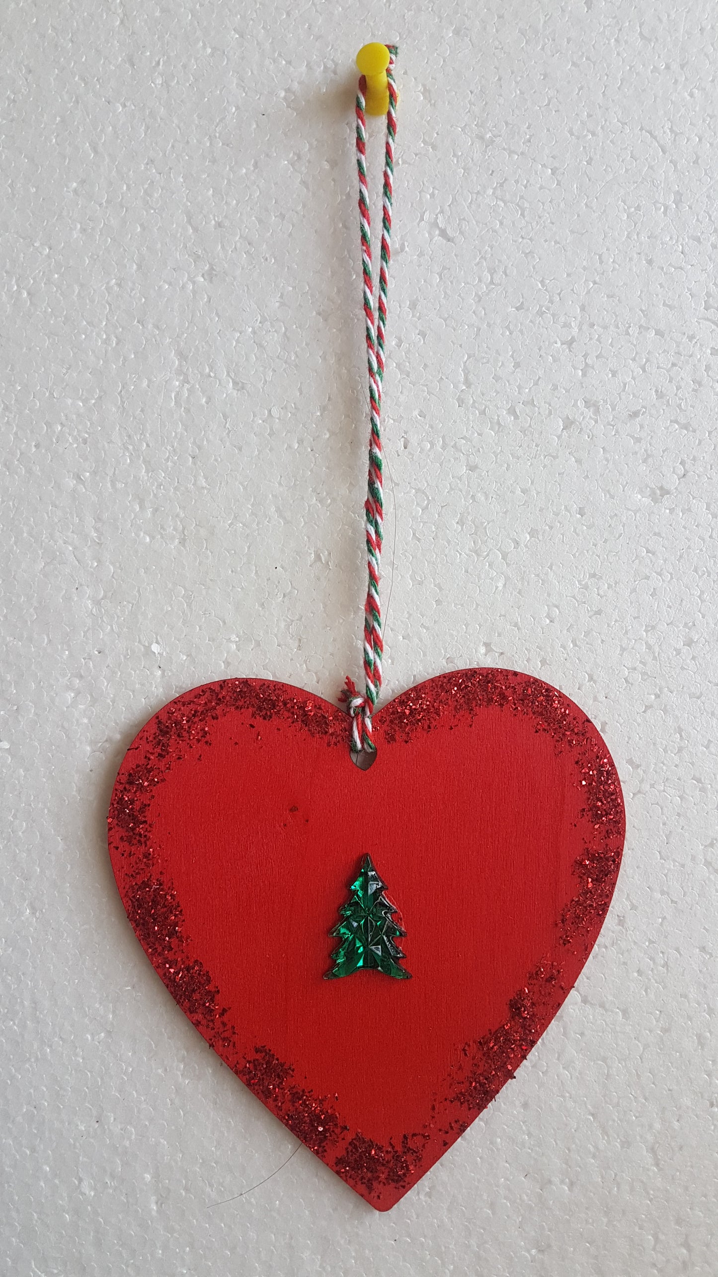 Large Christmas Wooden Heart Red Green Window Hanging Gift