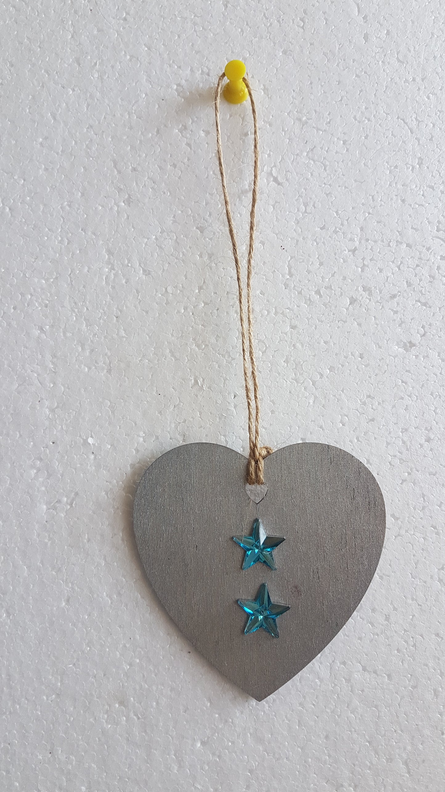 Small Christmas Wooden Heart Silver Blue Star Window Hanging Gift