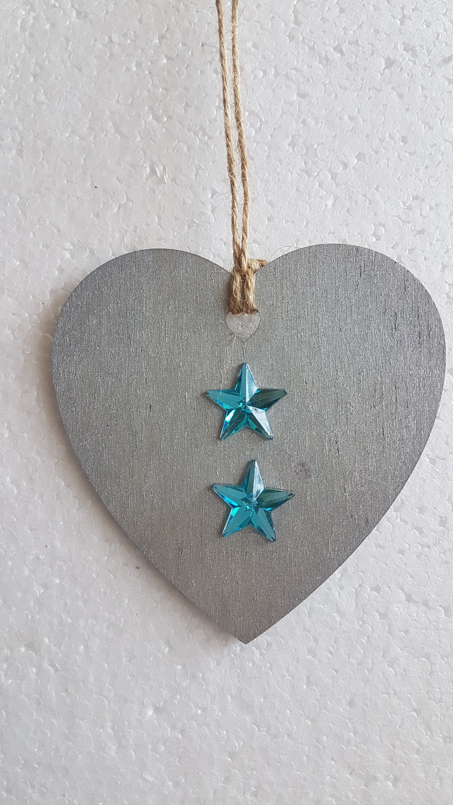 Small Christmas Wooden Heart Silver Blue Star Window Hanging Gift
