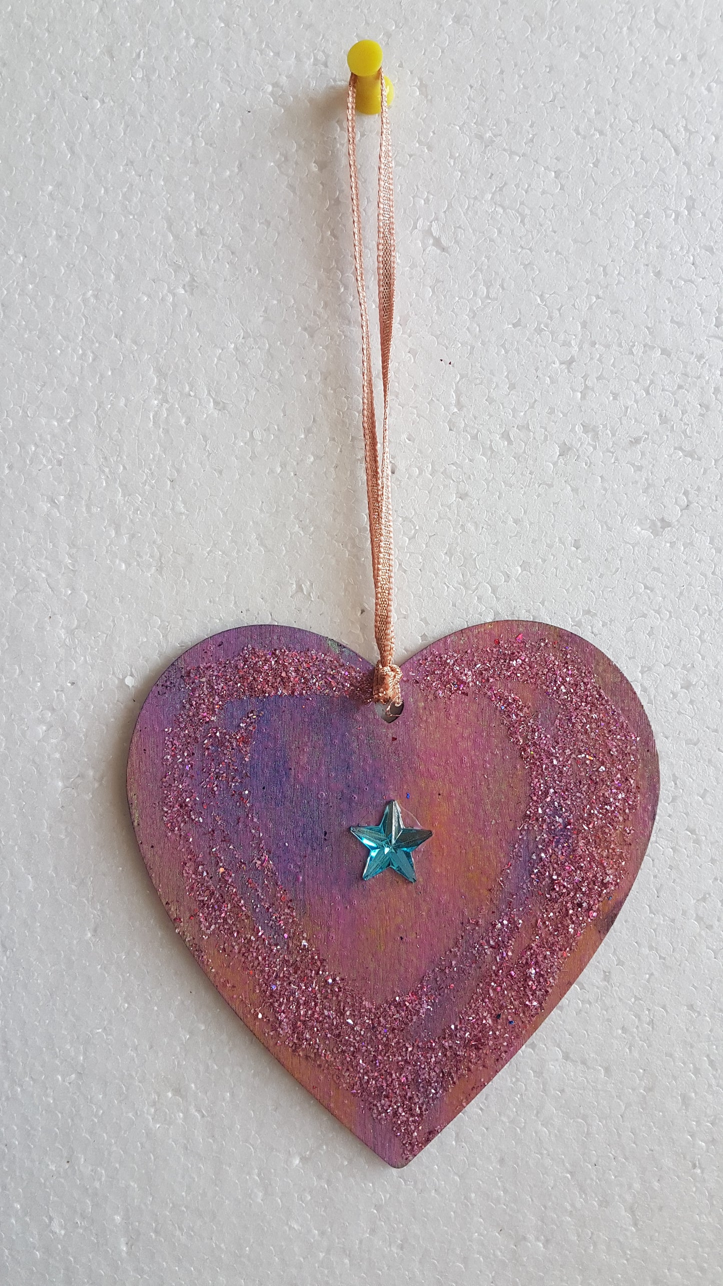 Large Christmas Wooden Heart Purple Pink Blue Star Window Hanging Gift
