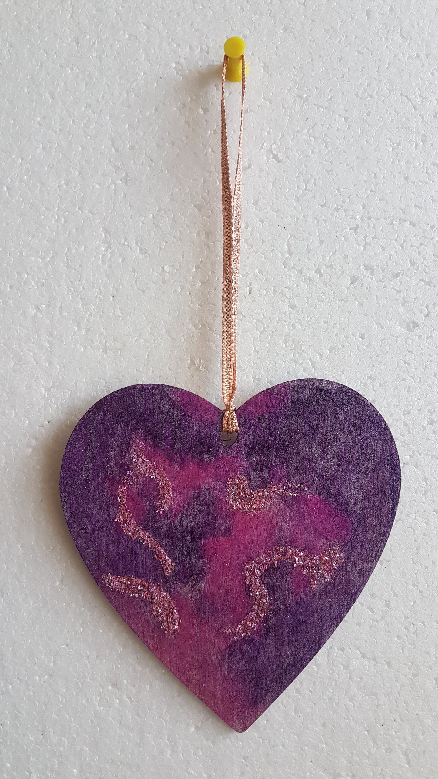 Large Christmas Wooden Heart Purple Pink Blue Star Window Hanging Gift