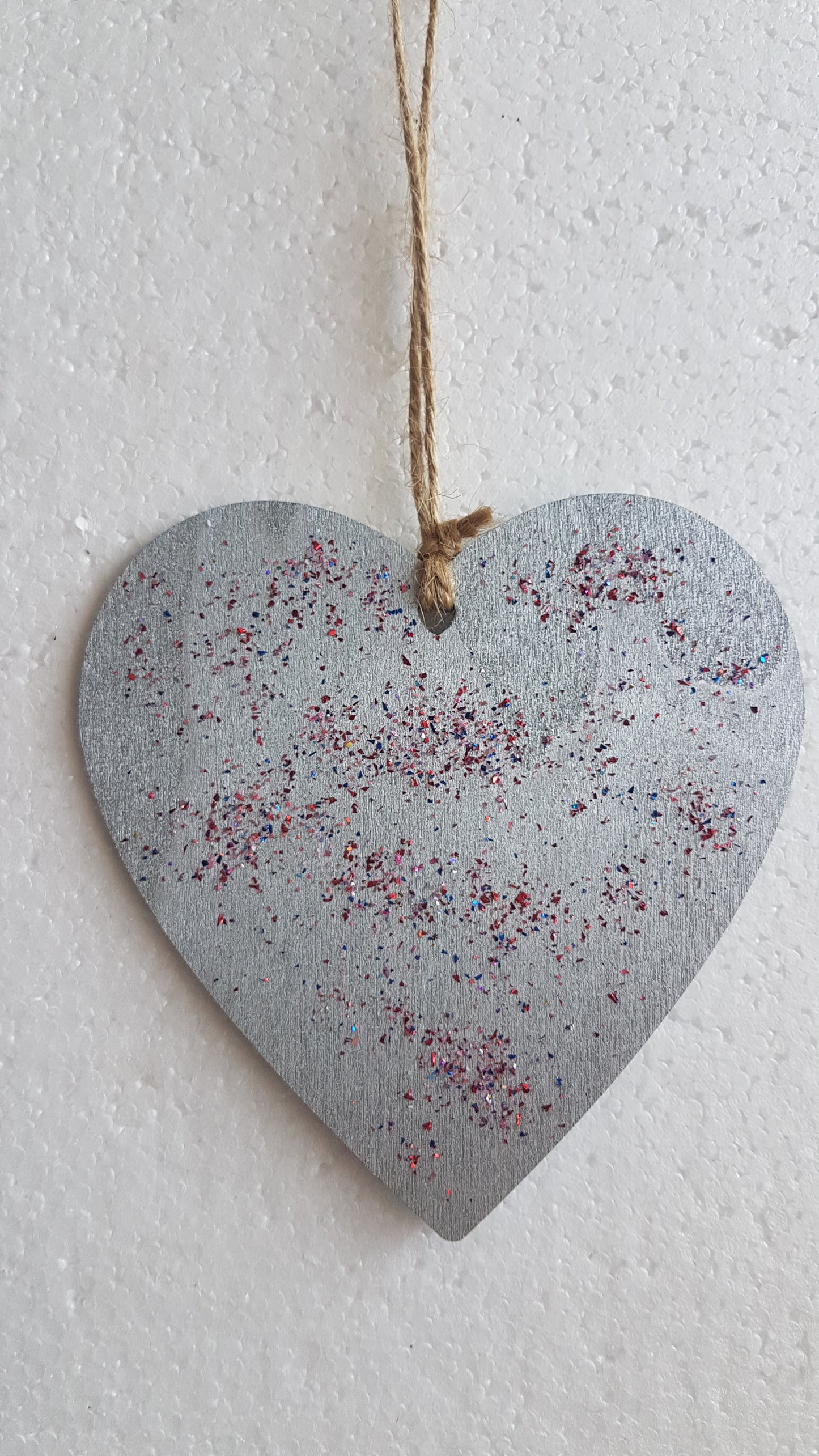 Large Christmas Wooden Heart Silver Blue Three Stars Window Hanging Gift