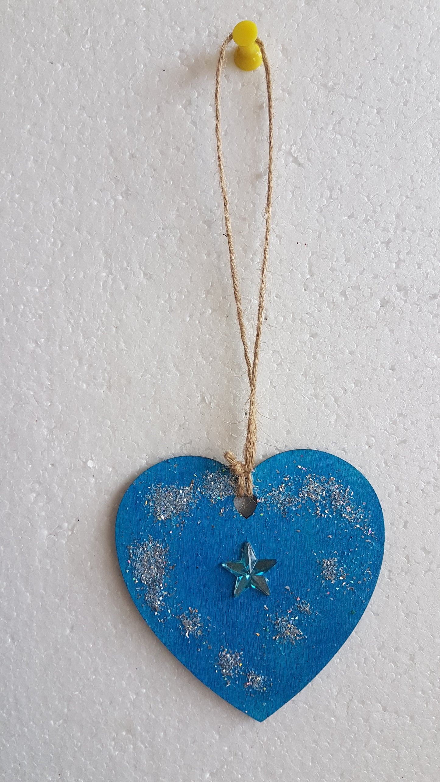 Small Christmas Wooden Heart Silver Blue Snowflake Window Hanging Gift 2