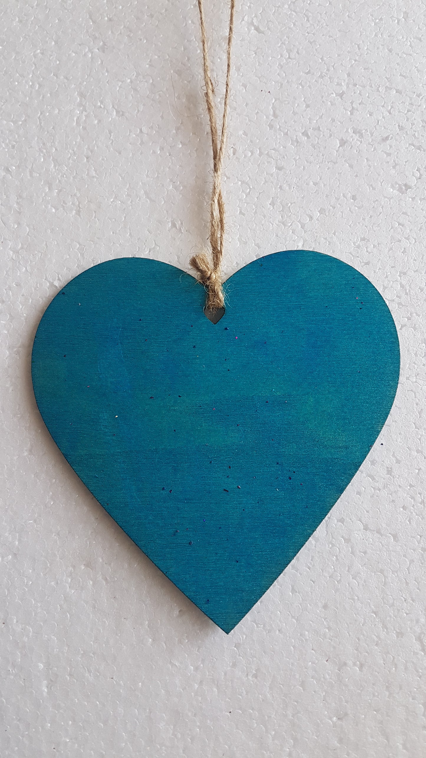 Large Christmas Wooden Heart Silver Blue Two Stars Window Hanging Gift