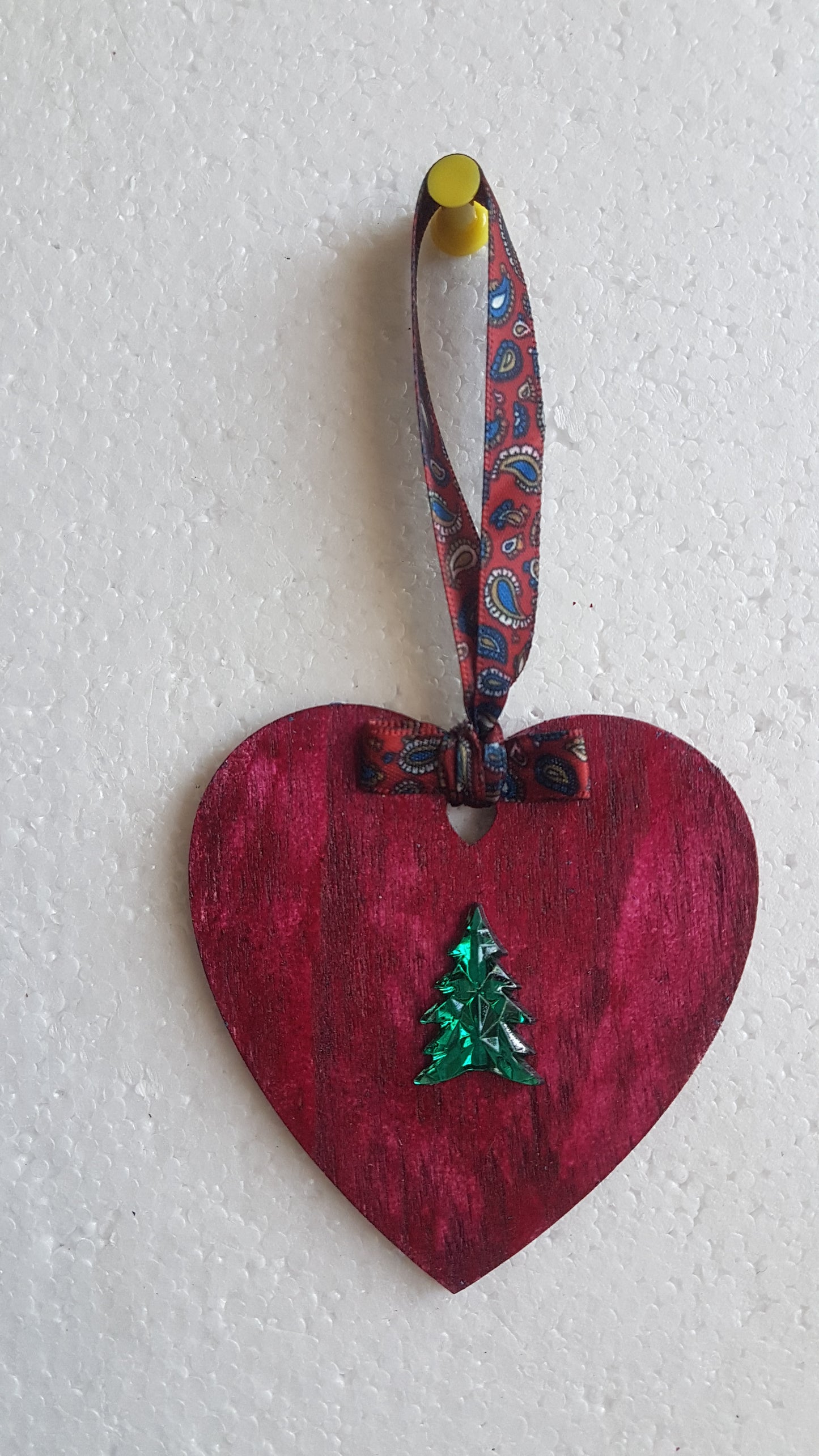 Small Christmas Wooden Heart Burgundy Green Window Hanging Gift