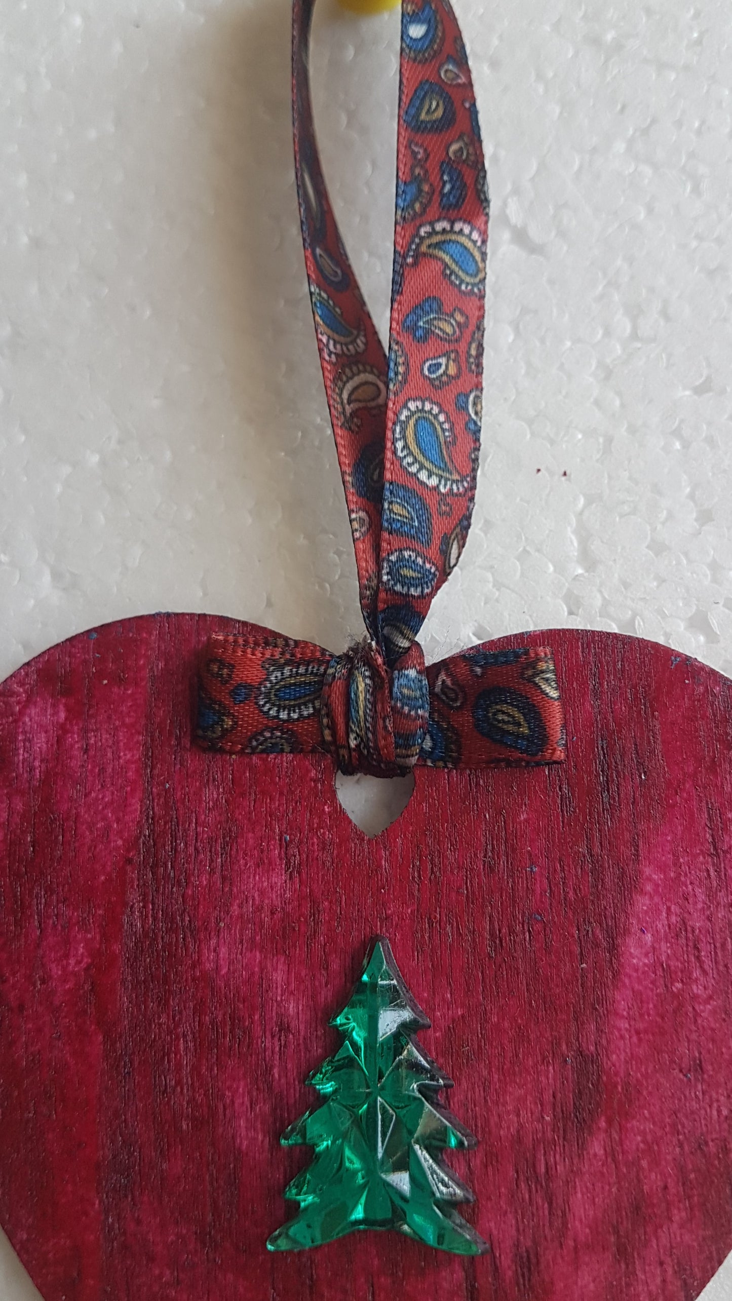 Small Christmas Wooden Heart Burgundy Green Window Hanging Gift