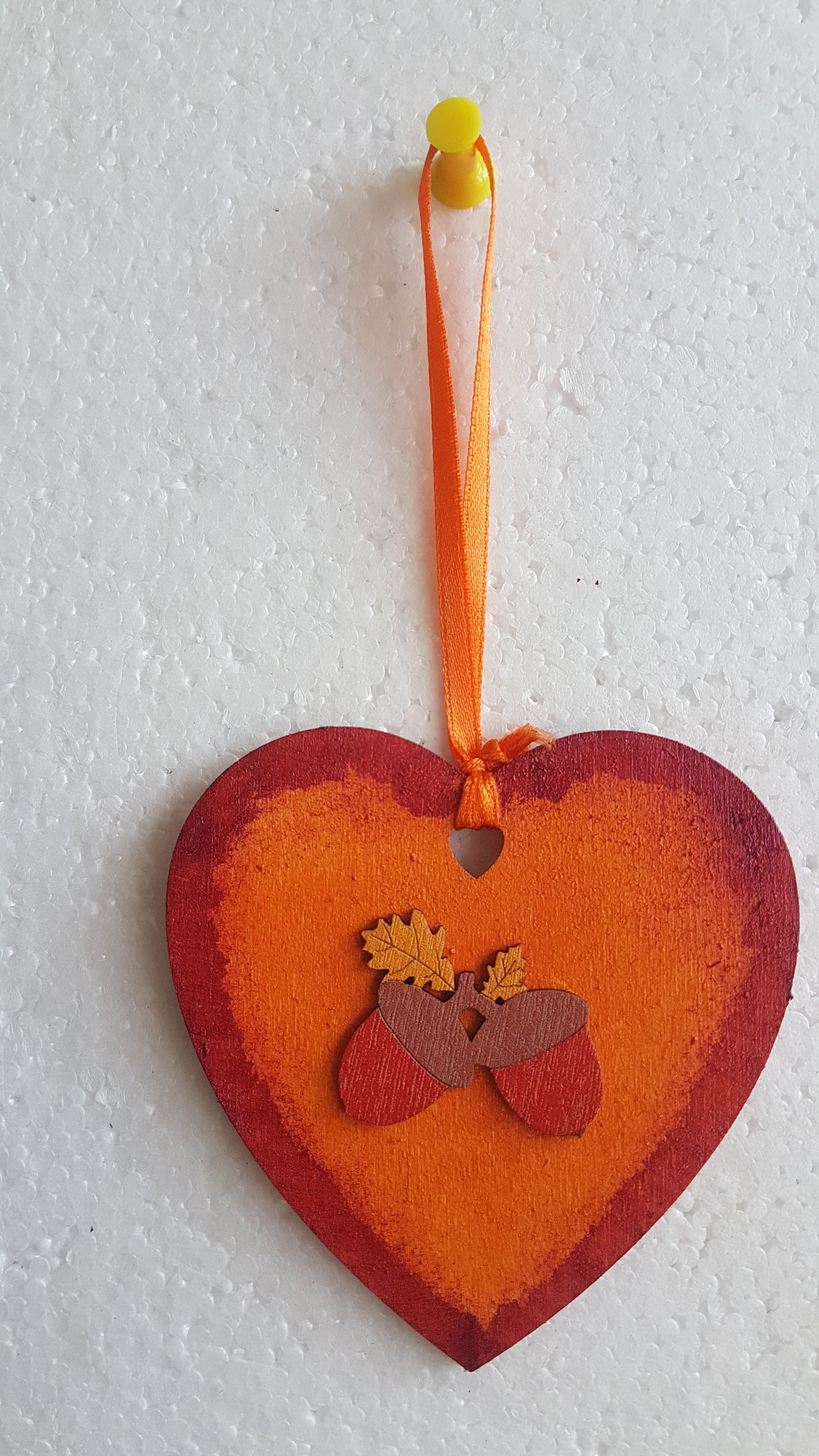 Small Autumn Wooden Heart Acorns Toadstool Window Hanging Gift