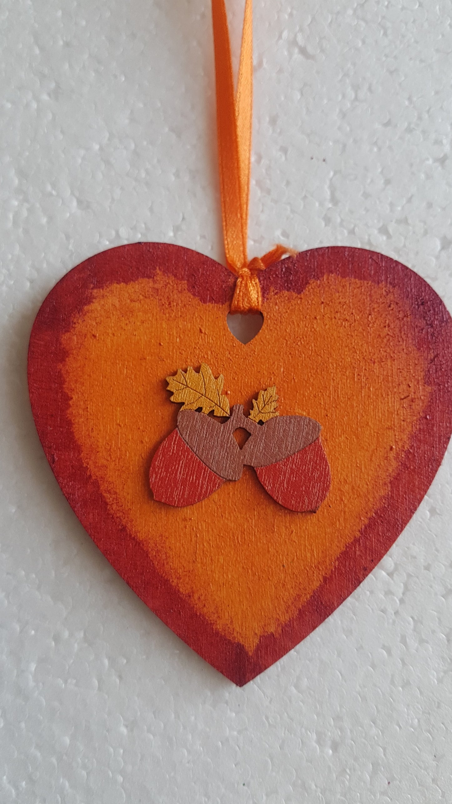 Small Autumn Wooden Heart Acorns Toadstool Window Hanging Gift