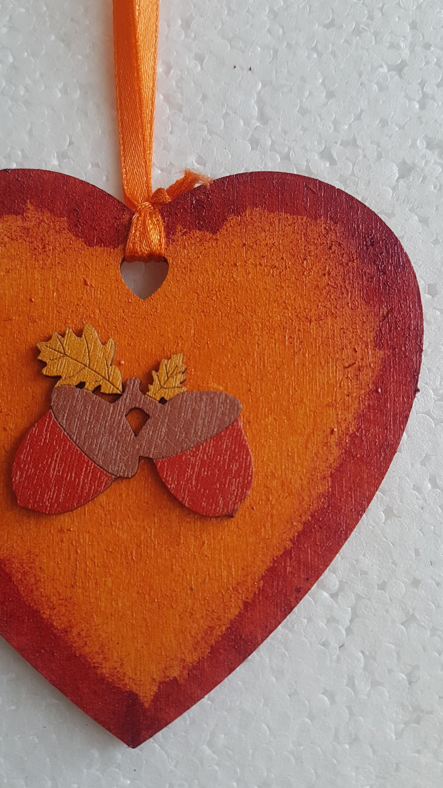 Small Autumn Wooden Heart Acorns Toadstool Window Hanging Gift