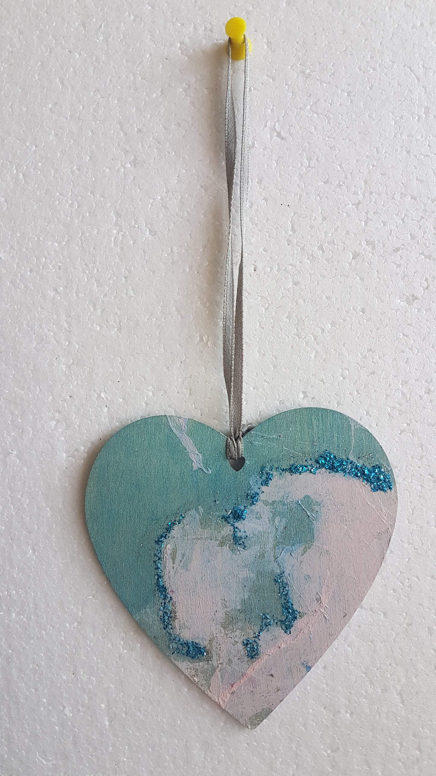Large Wooden Heart Silver Blue Pink 'Sea and Surf' Window Hanging Gift