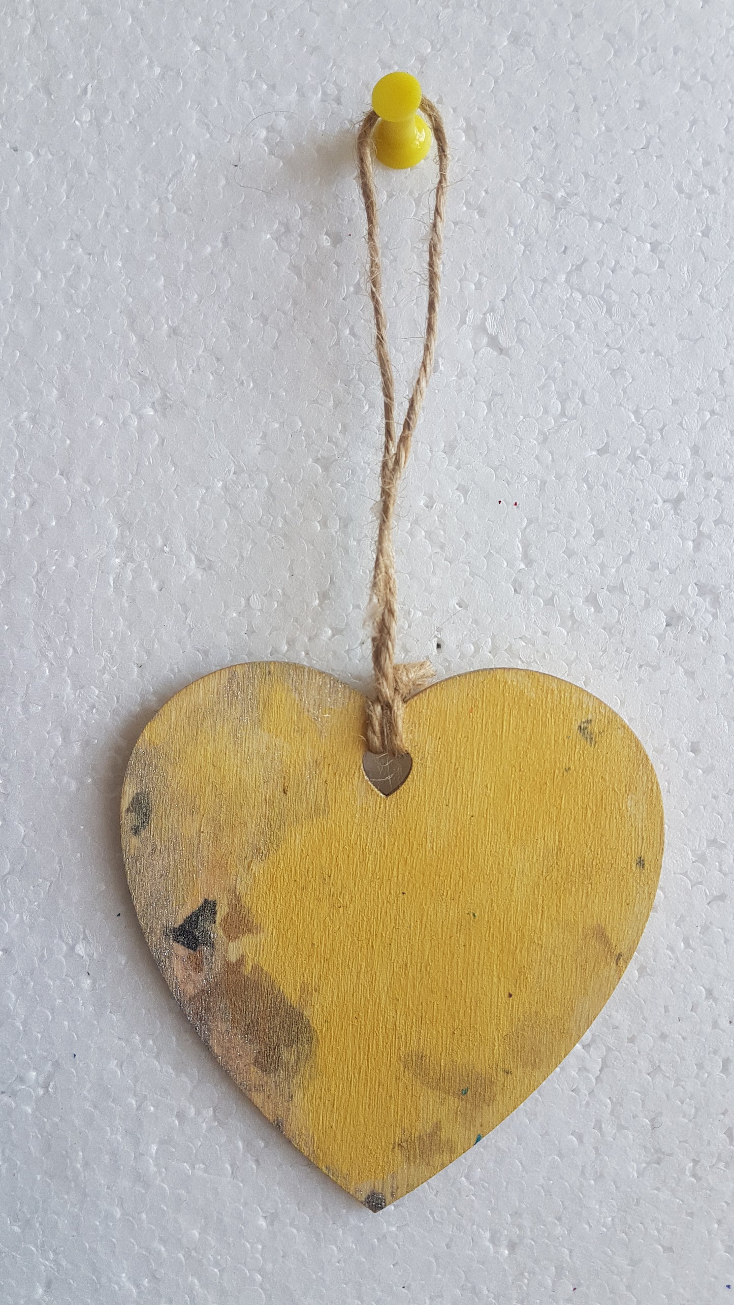 Small Abstract Wooden Heart Yellow Silver Grey Window Hanging Gift 1