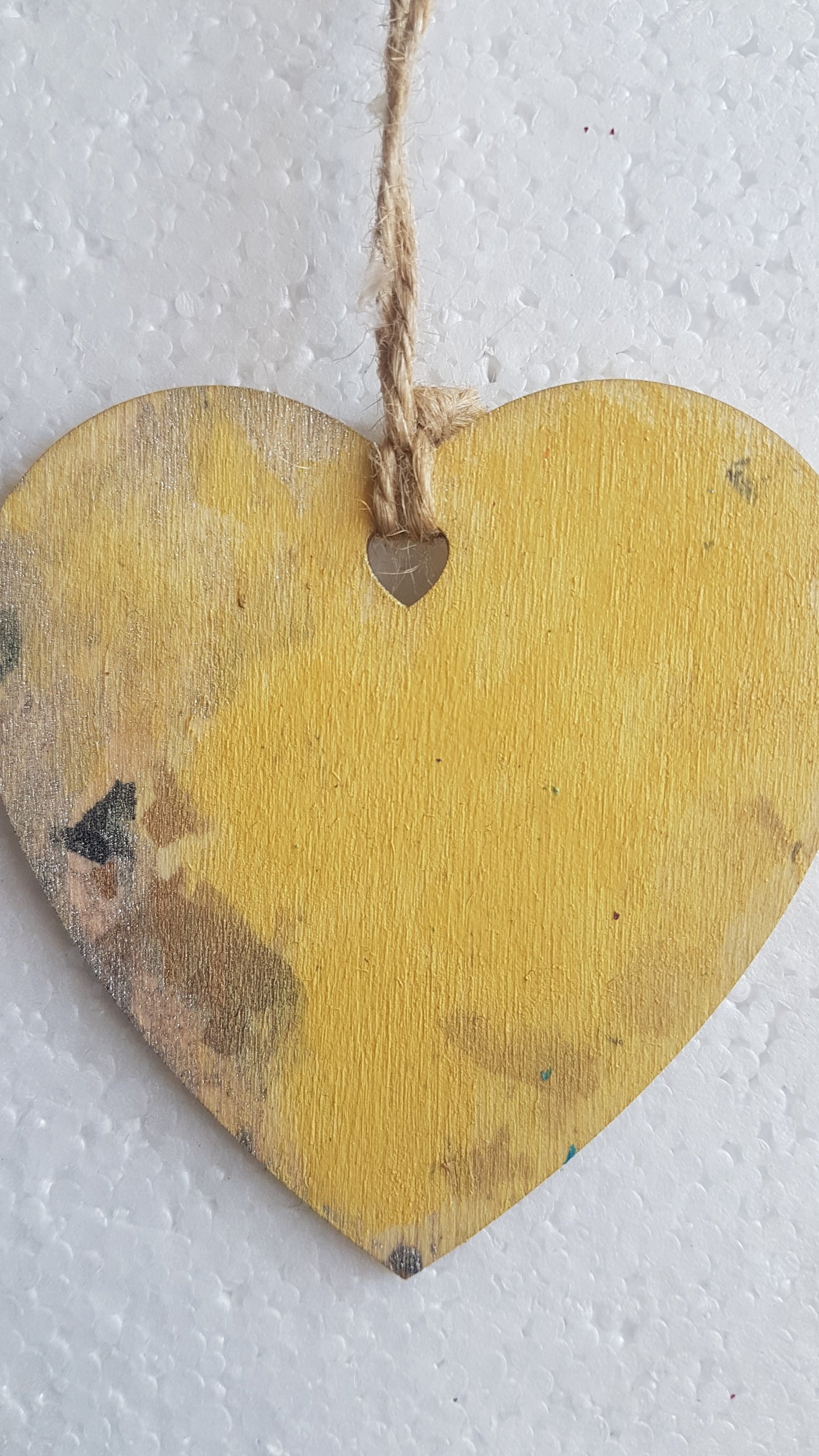 Small Abstract Wooden Heart Yellow Silver Grey Window Hanging Gift 1