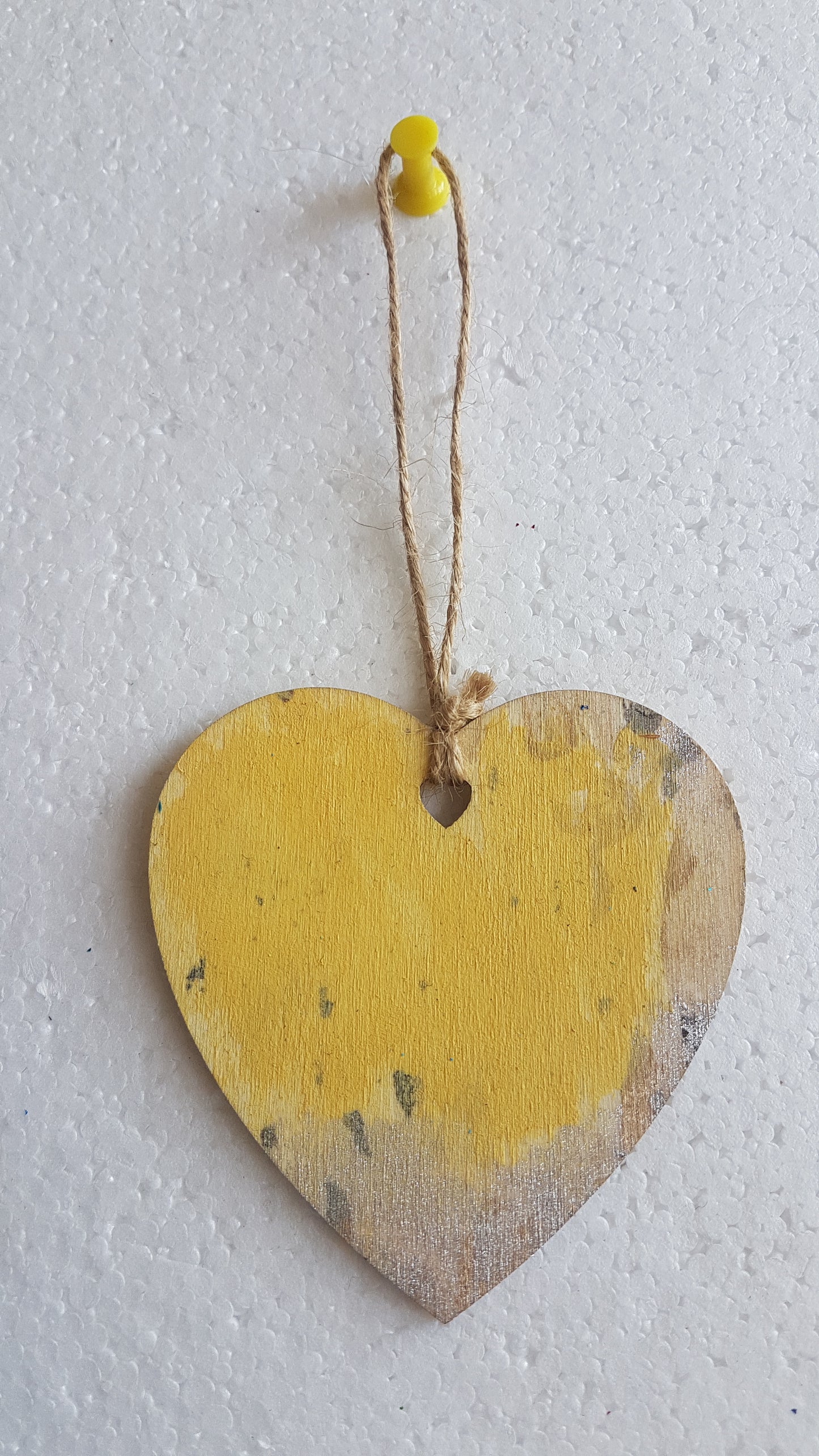 Small Abstract Wooden Heart Yellow Silver Grey Window Hanging Gift 2