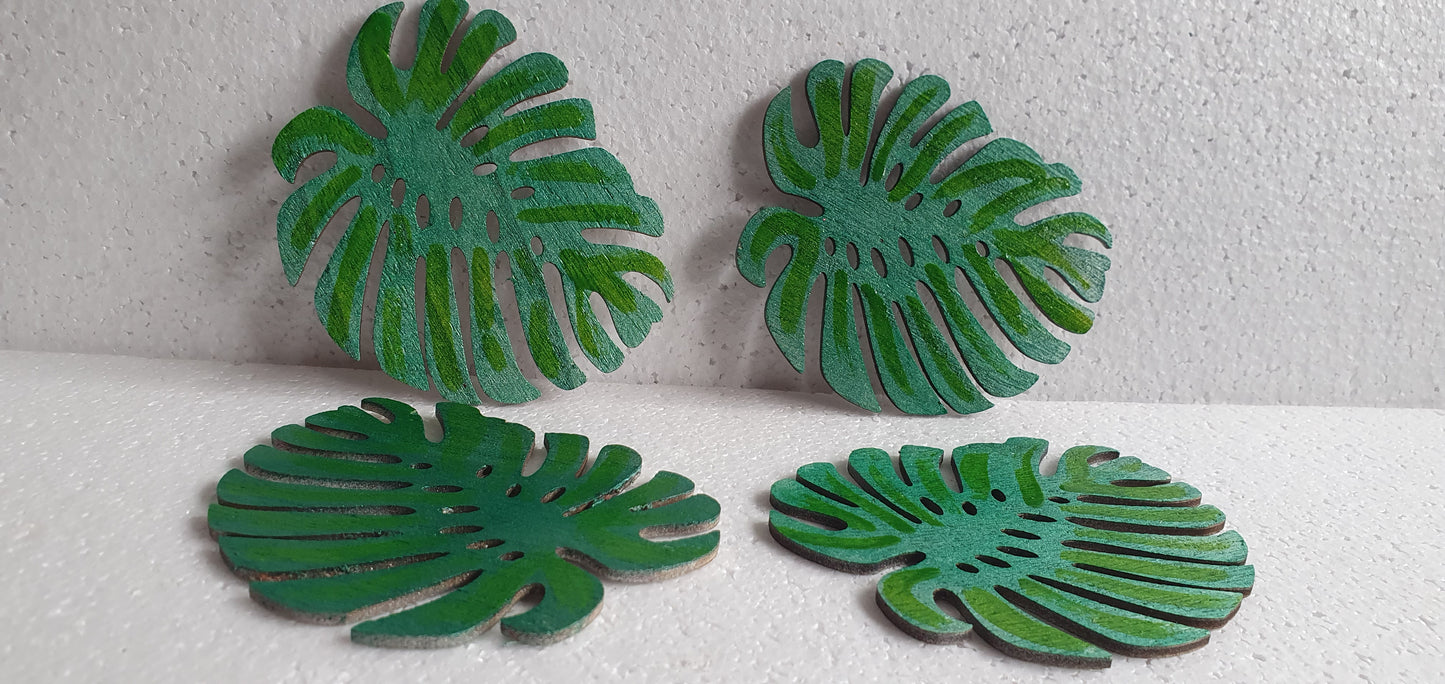 Green Leaf Wooden Coasters Set Of Four Home Decor Gift
