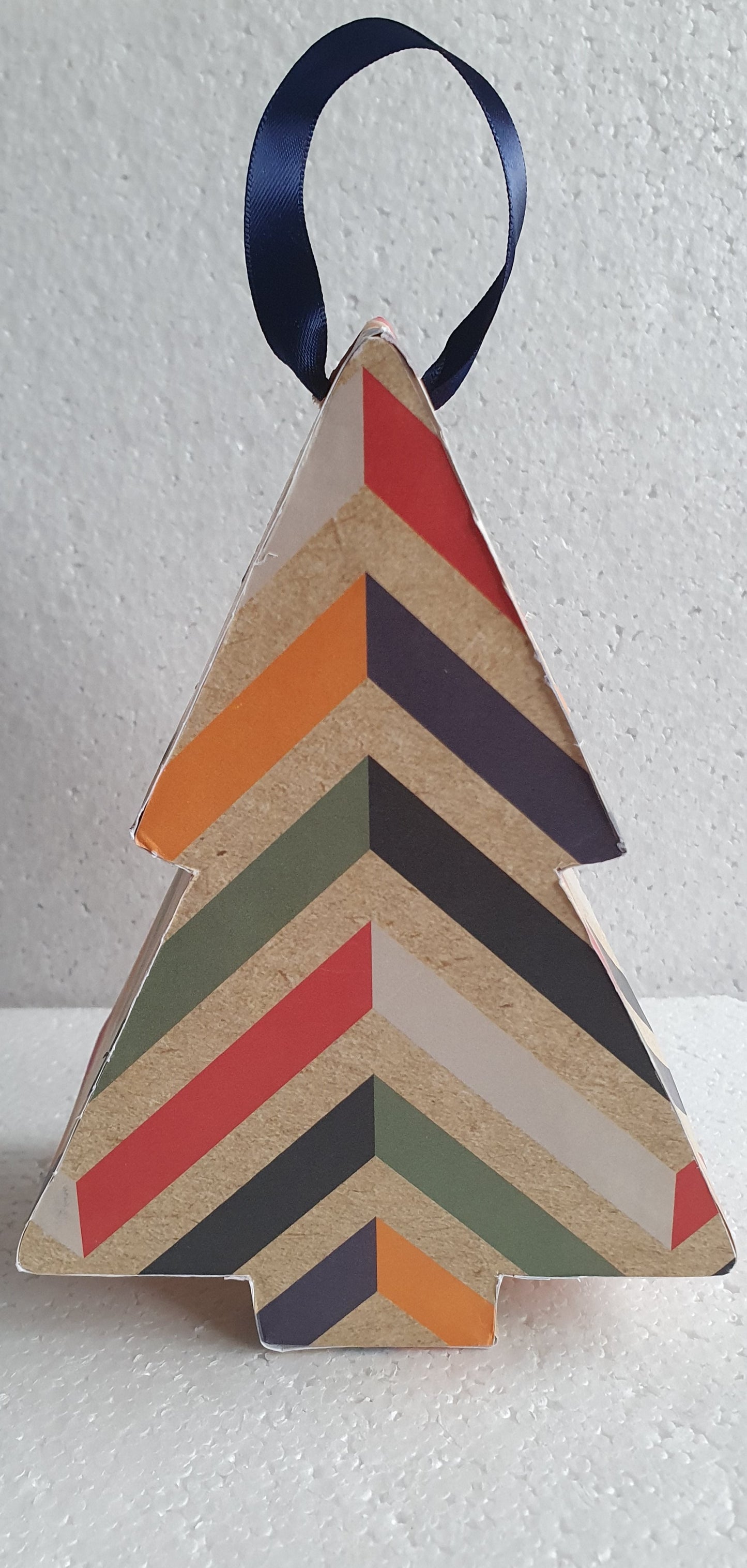 Striped Christmas Tree Gift Box Hand Decorated Decor