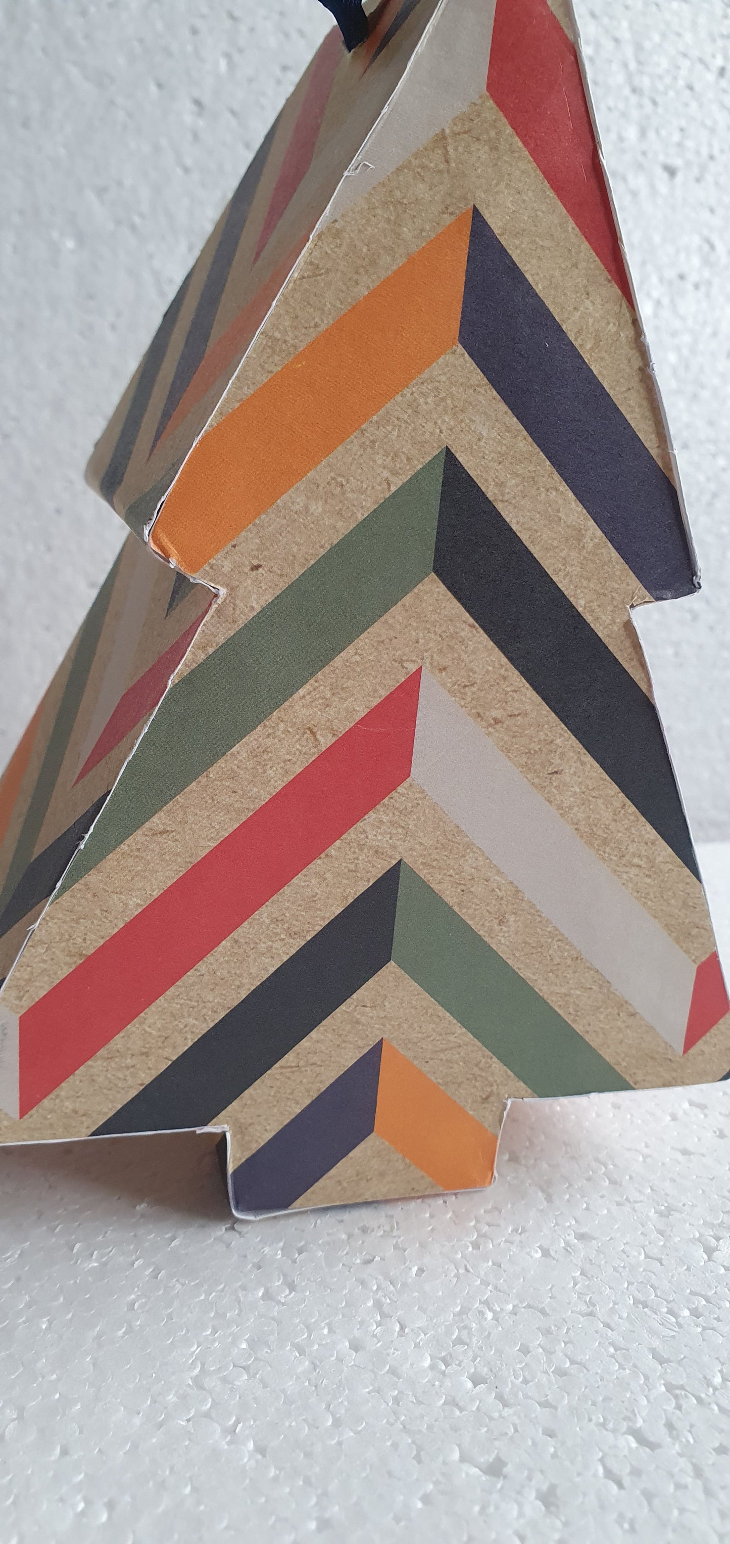 Striped Christmas Tree Gift Box Hand Decorated Decor