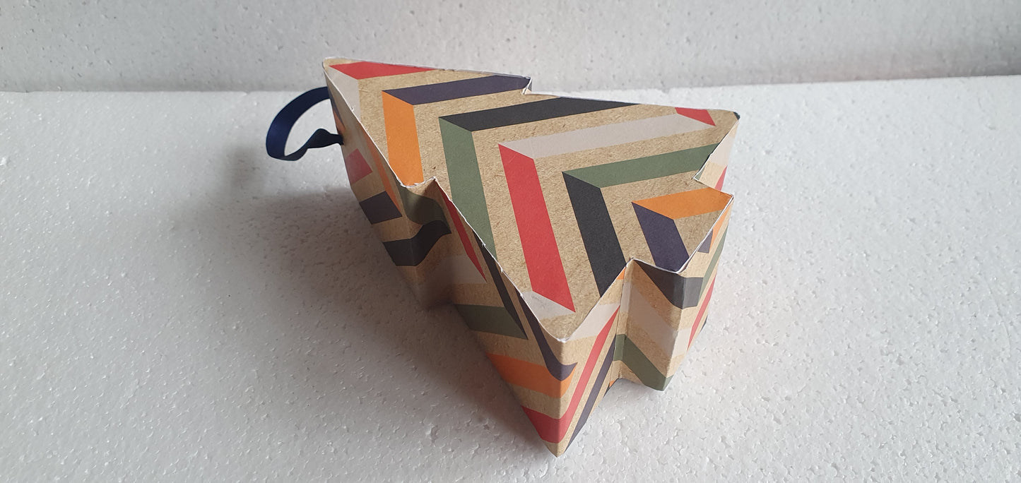Striped Christmas Tree Gift Box Hand Decorated Decor