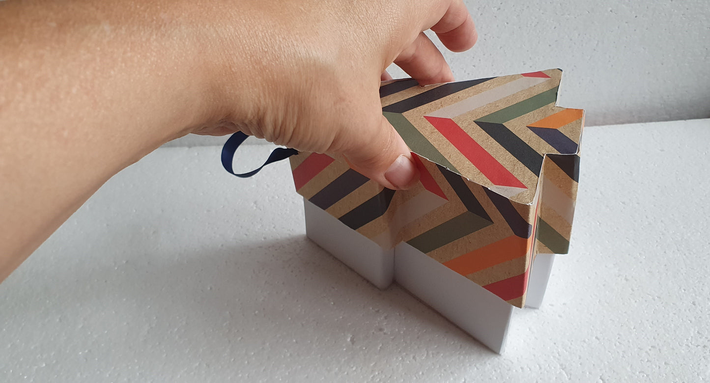 Striped Christmas Tree Gift Box Hand Decorated Decor