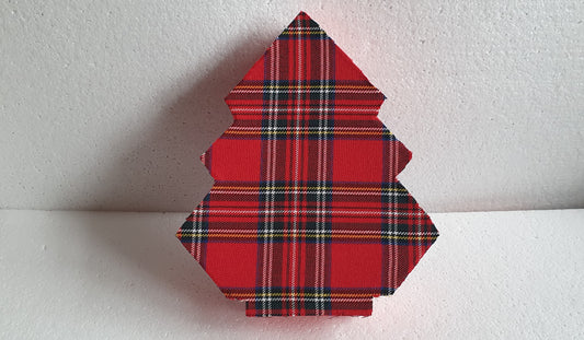 Red Tartan Christmas Tree Gift Box Hand Decorated Decor